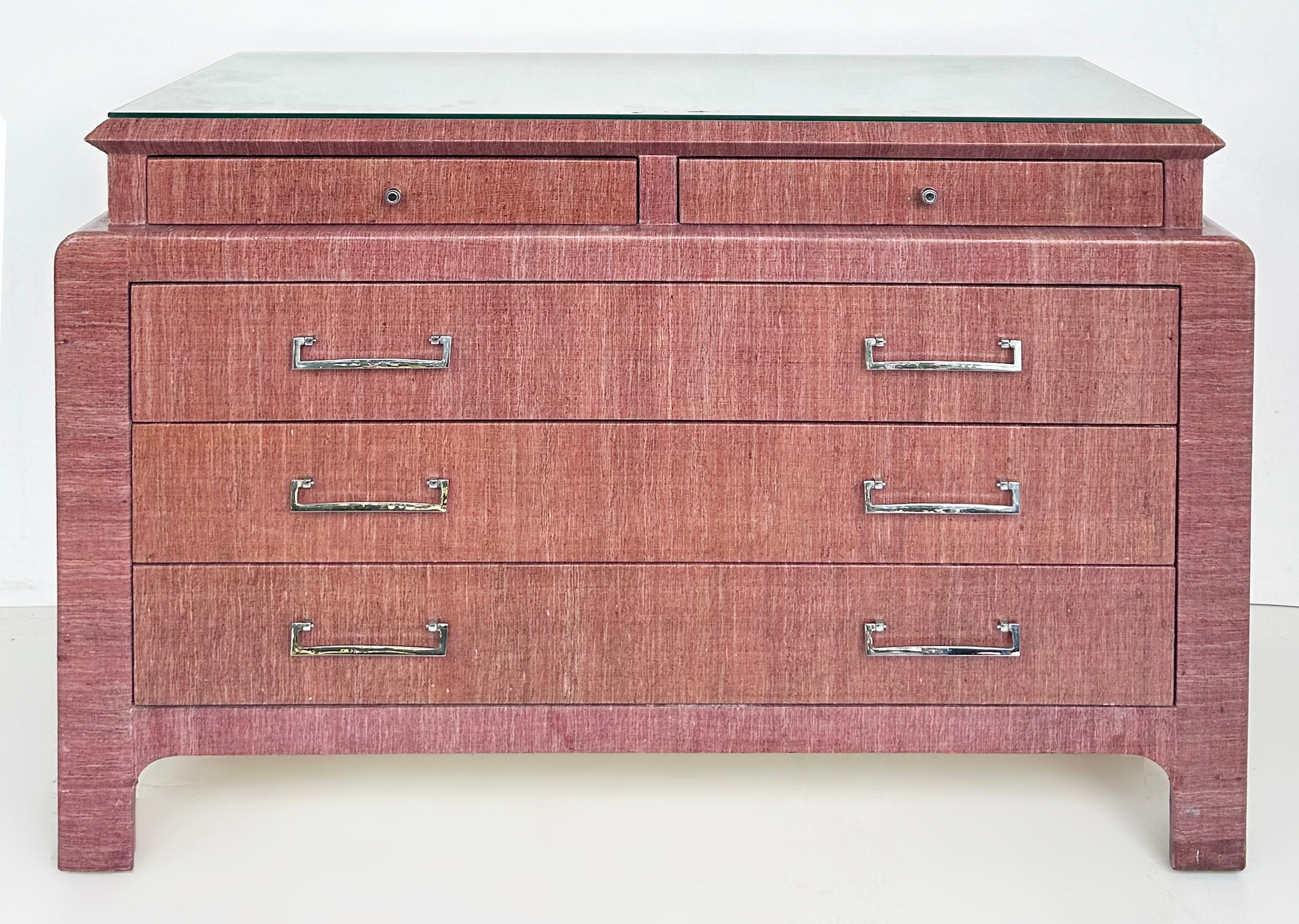 American 1970s Pair of Grass Cloth Clad Chests of Drawers, Harrison Van Horn For Sale