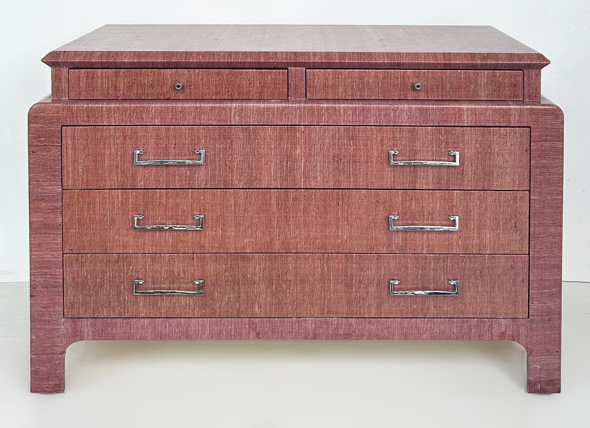 Late 20th Century 1970s Pair of Grass Cloth Clad Chests of Drawers, Harrison Van Horn For Sale