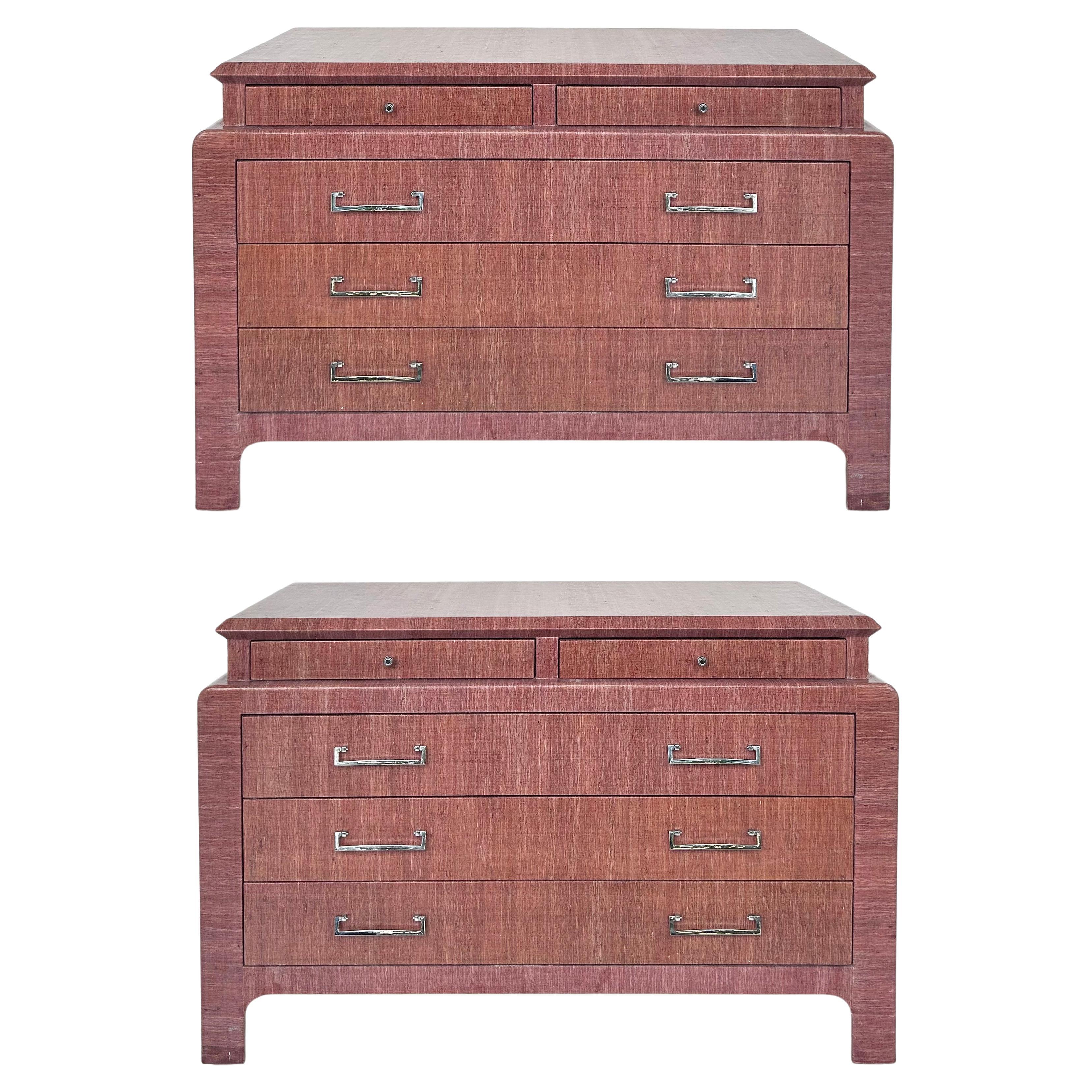 1970s Pair of Grass Cloth Clad Chests of Drawers, Harrison Van Horn For Sale