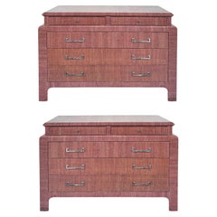 Vintage 1970s Pair of Grass Cloth Clad Chests of Drawers, Harrison Van Horn