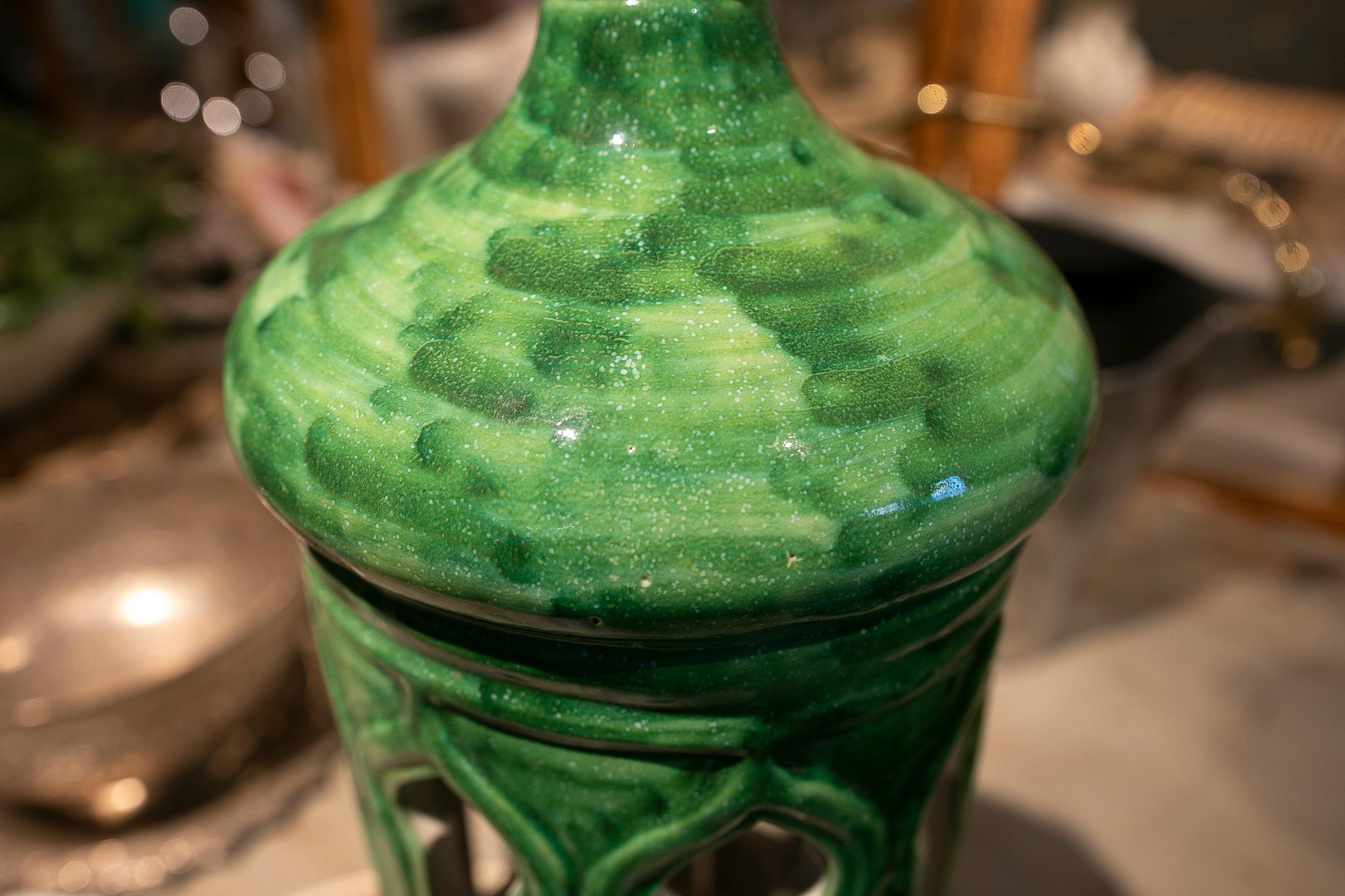 1970s Pair of Green Glazed Ceramic Lamps  For Sale 6