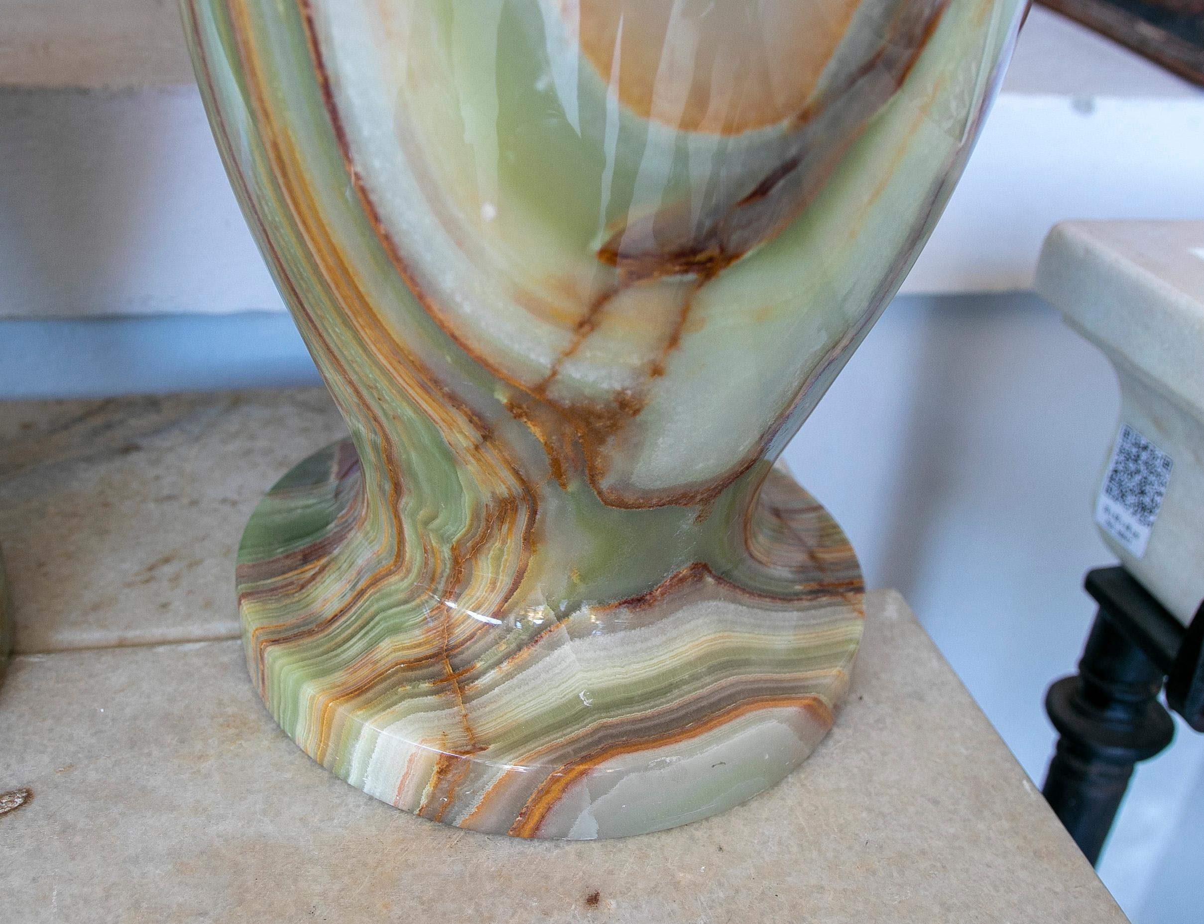 1970s Pair of Green Onyx and Brown Onyx Vases  In Good Condition In Marbella, ES