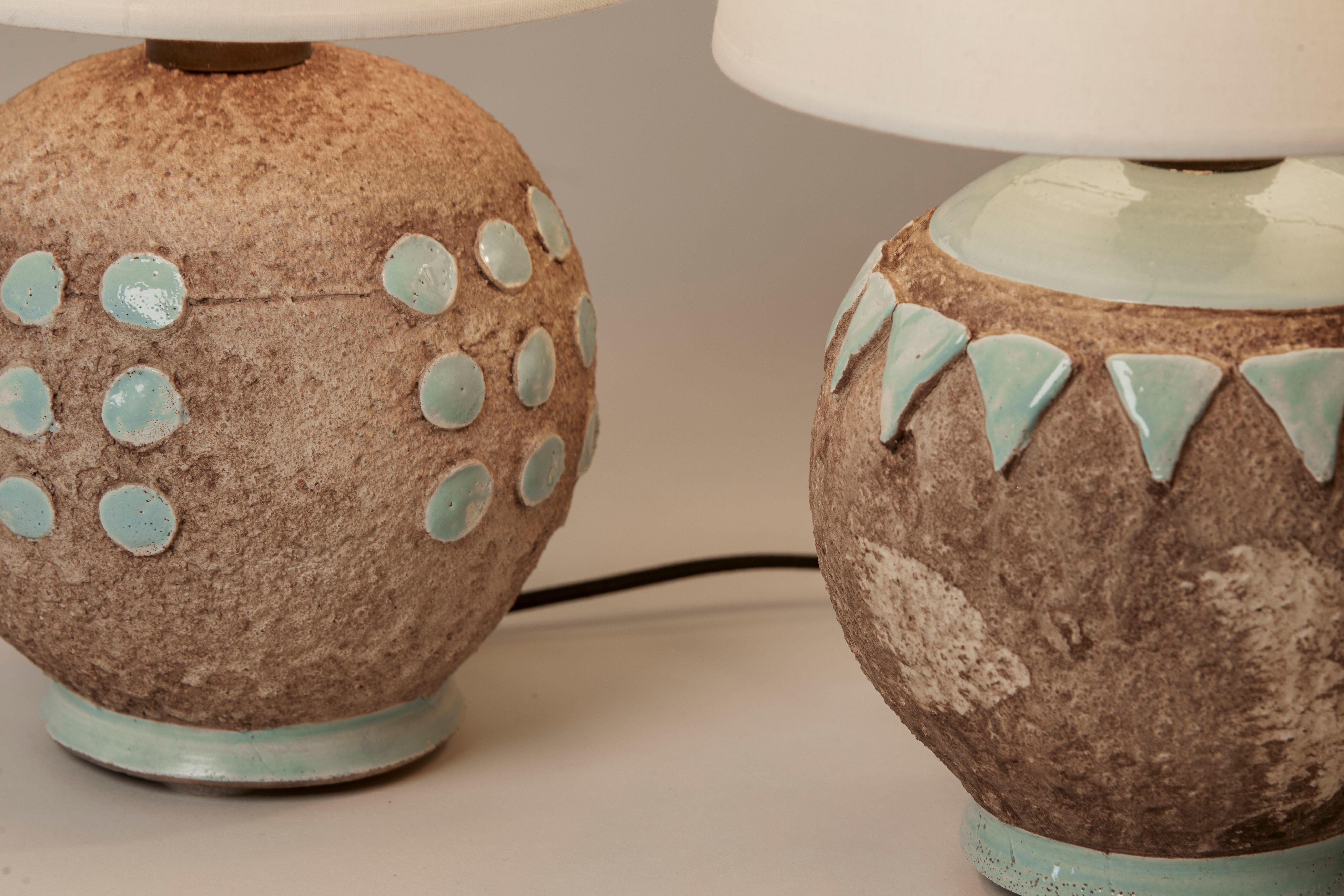 1970's France Pair of Greige & Turquoise Vanity Lamps
