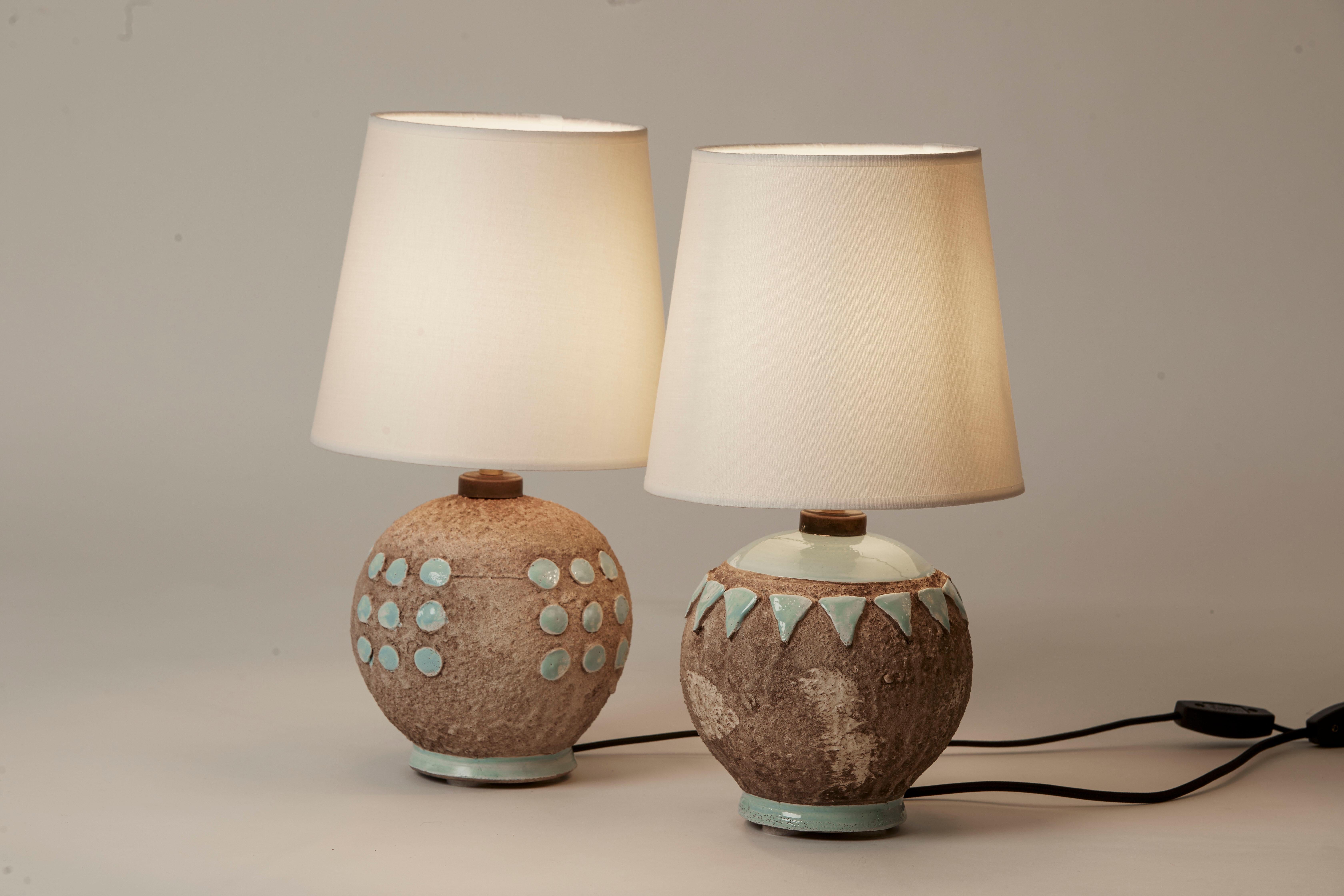 1970's Pair of Greige & Turquoise Vanity Lamps In Good Condition In Aspen, CO
