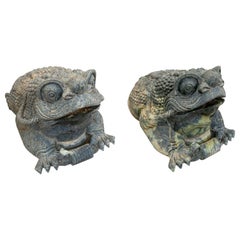 Pareja de ranas de mármol verde talladas a mano de los años 70