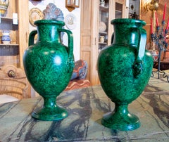 Paire de tasses en céramique peintes à la main imitant la malachite, années 1970