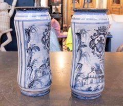1970s Pair of Hand Painted Ceramic Vases with Heraldic Coats of Arms