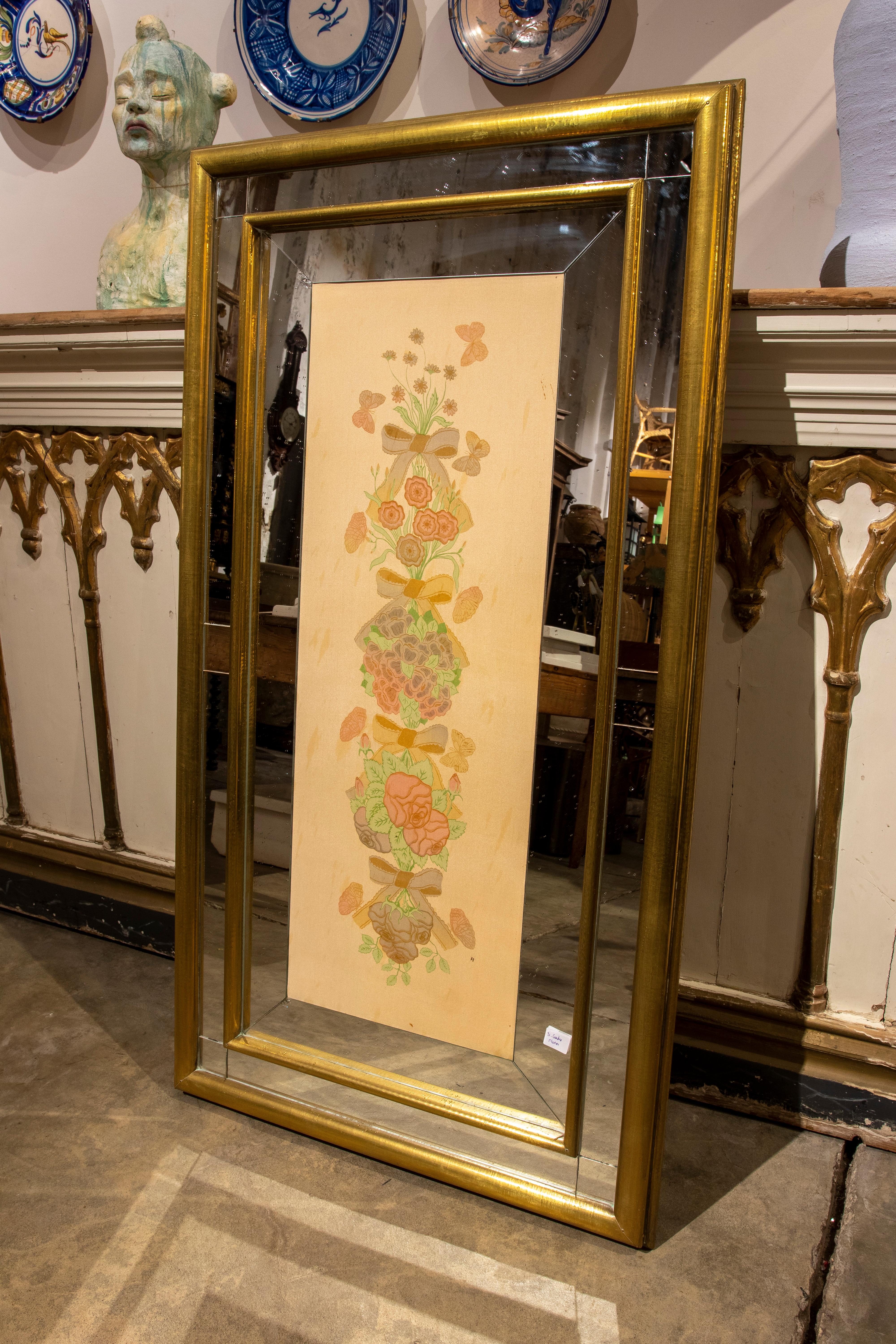 1970s, Pair of Hand-Painted Flower Paintings on Silk with Brass Plated Frames For Sale 9