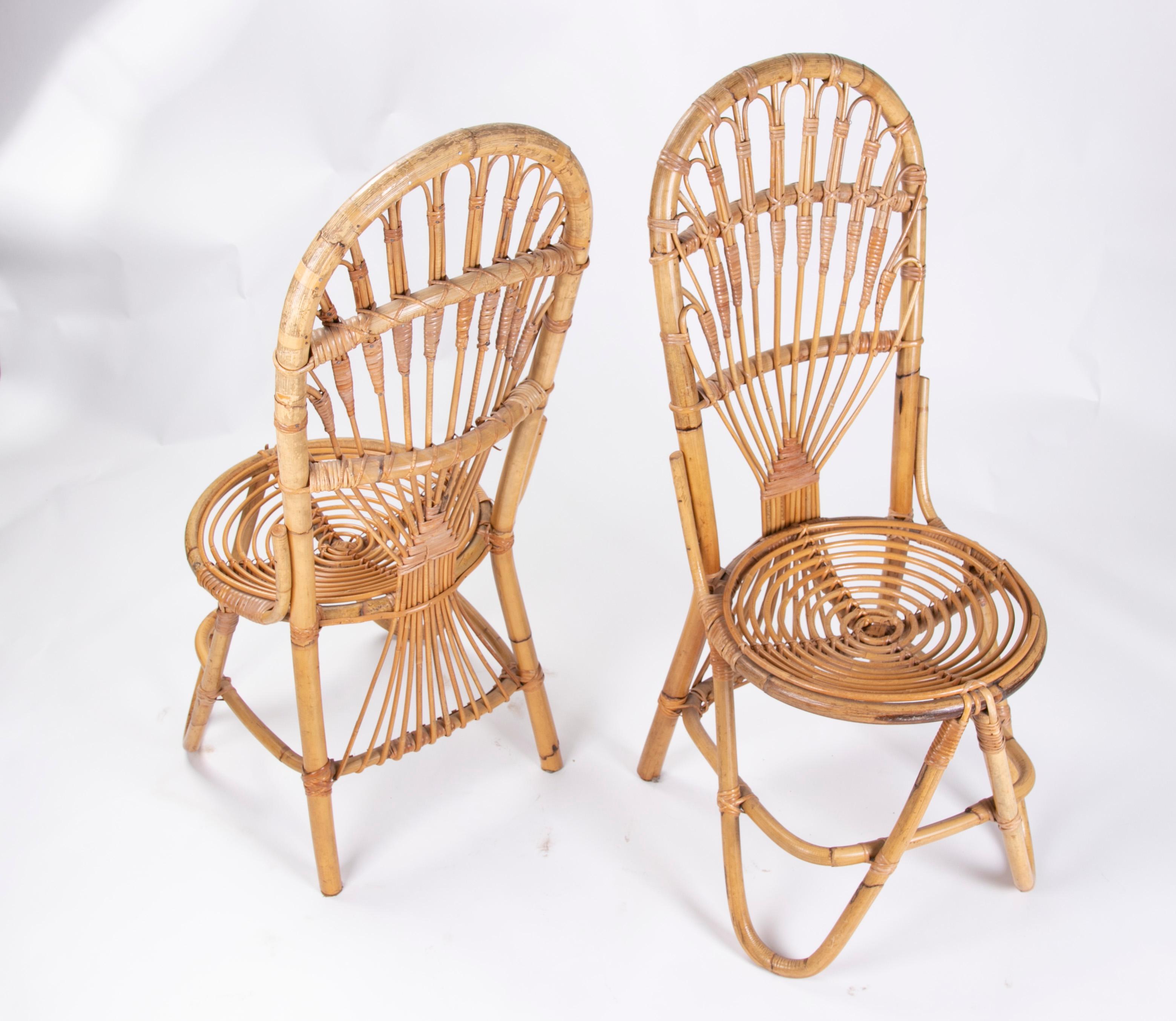 1970s Pair of Handmade Bamboo Wicker Chairs 9
