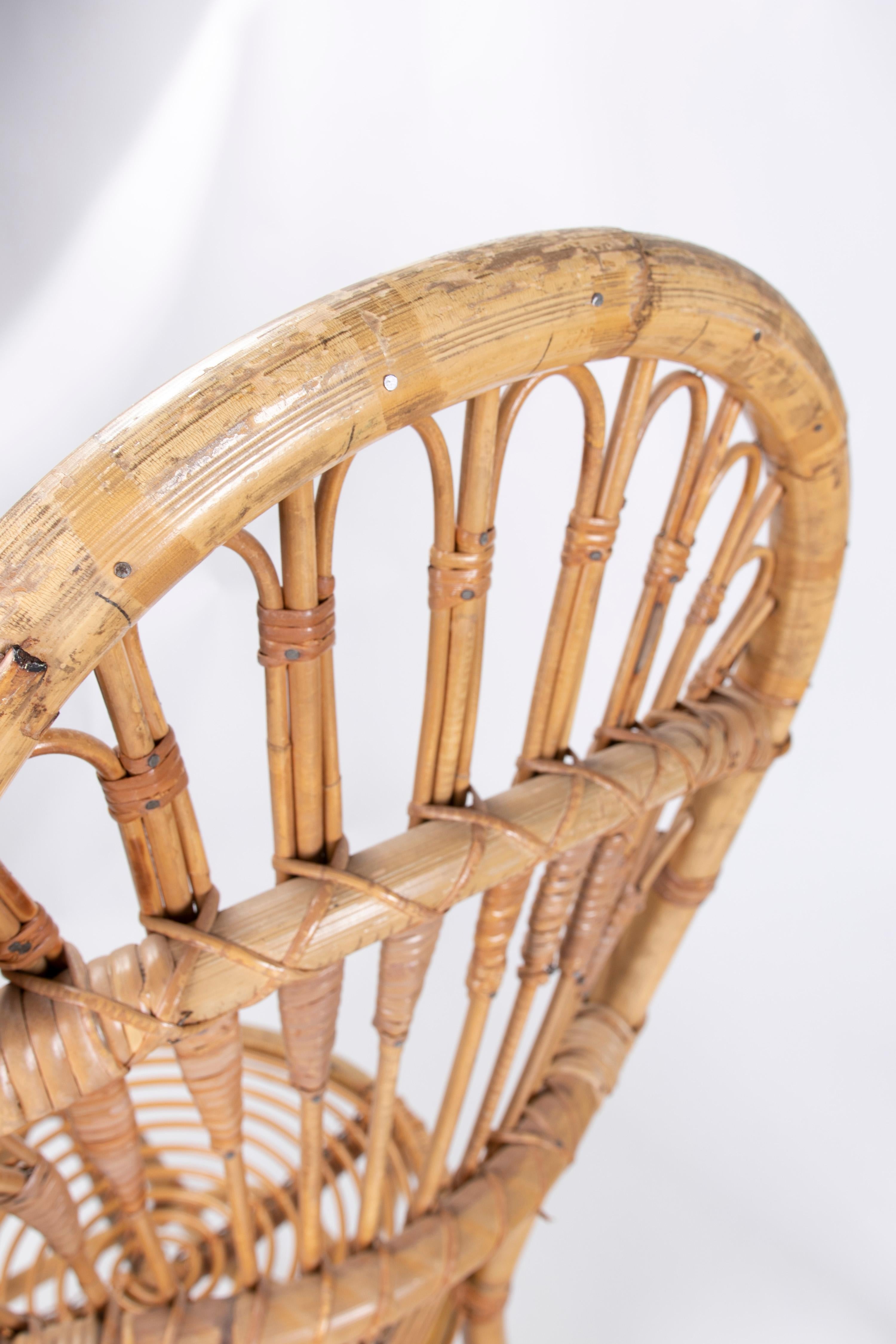 1970s Pair of Handmade Bamboo Wicker Chairs 10