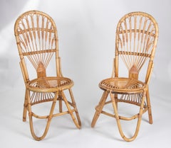 1970s Pair of Handmade Bamboo Wicker Chairs