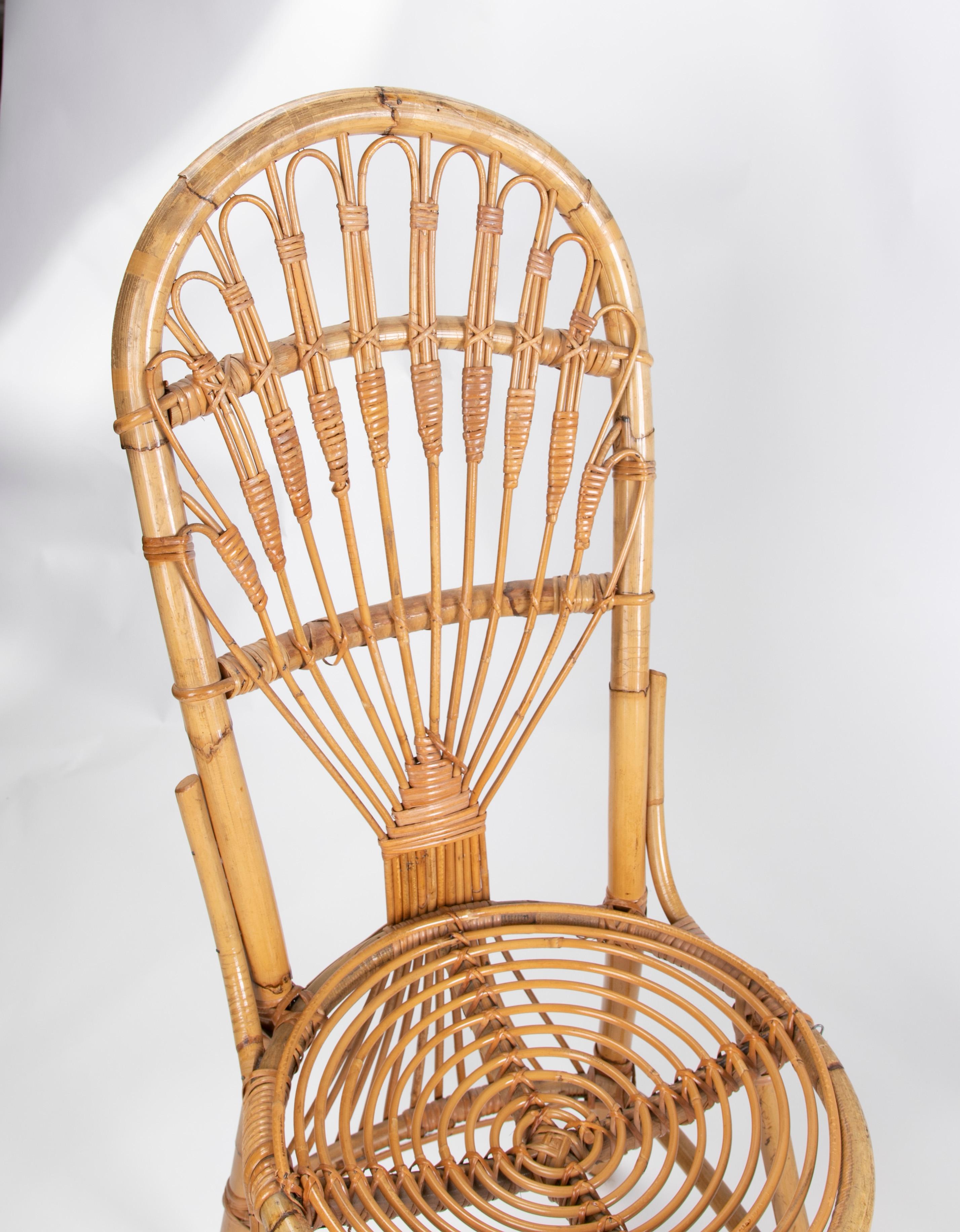 20th Century 1970s Pair of Handmade Bamboo Wicker Chairs