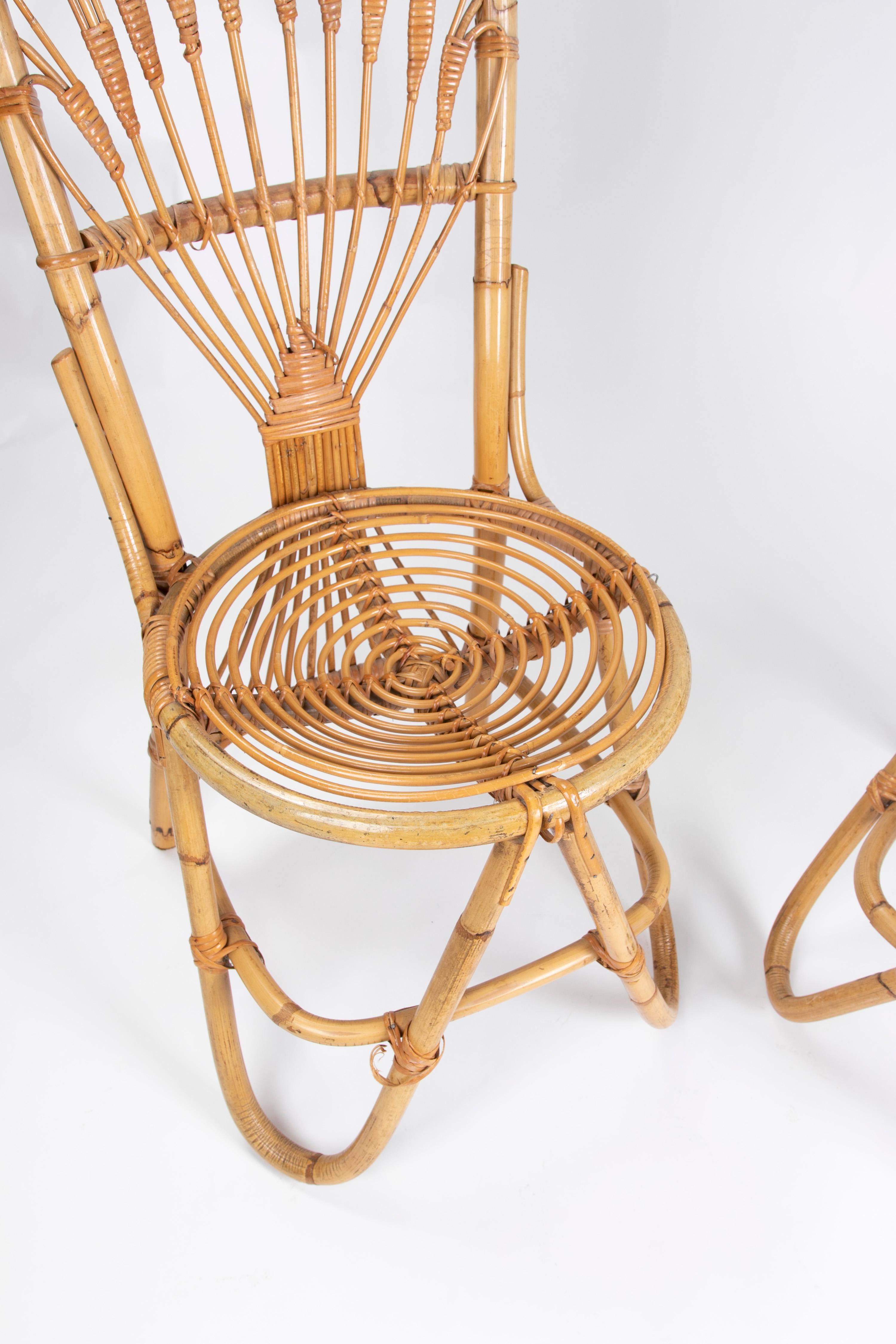 1970s Pair of Handmade Bamboo Wicker Chairs 1