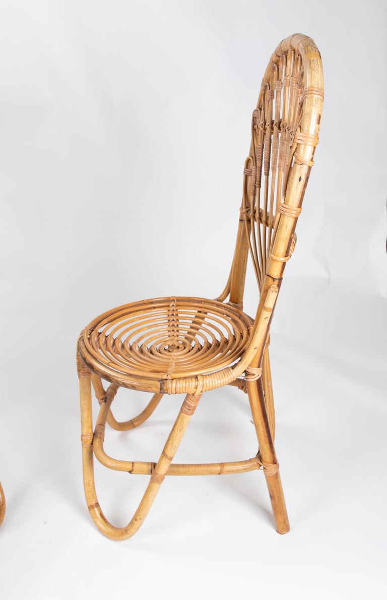 1970s Pair of Handmade Bamboo Wicker Chairs For Sale at 1stDibs
