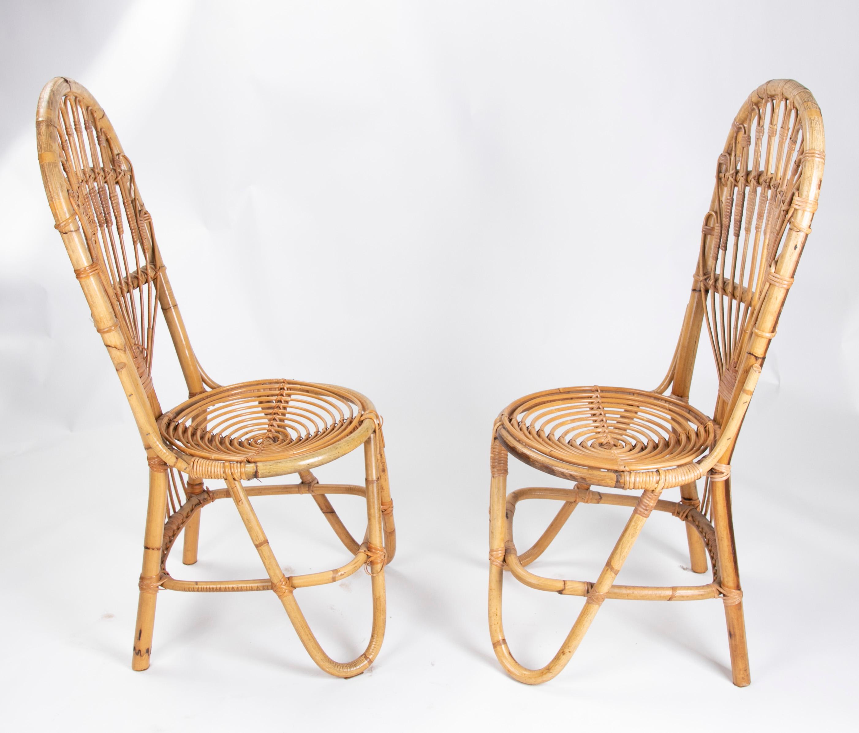 1970s Pair of Handmade Bamboo Wicker Chairs 4
