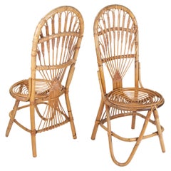 1970s Pair of Handmade Bamboo Wicker Chairs