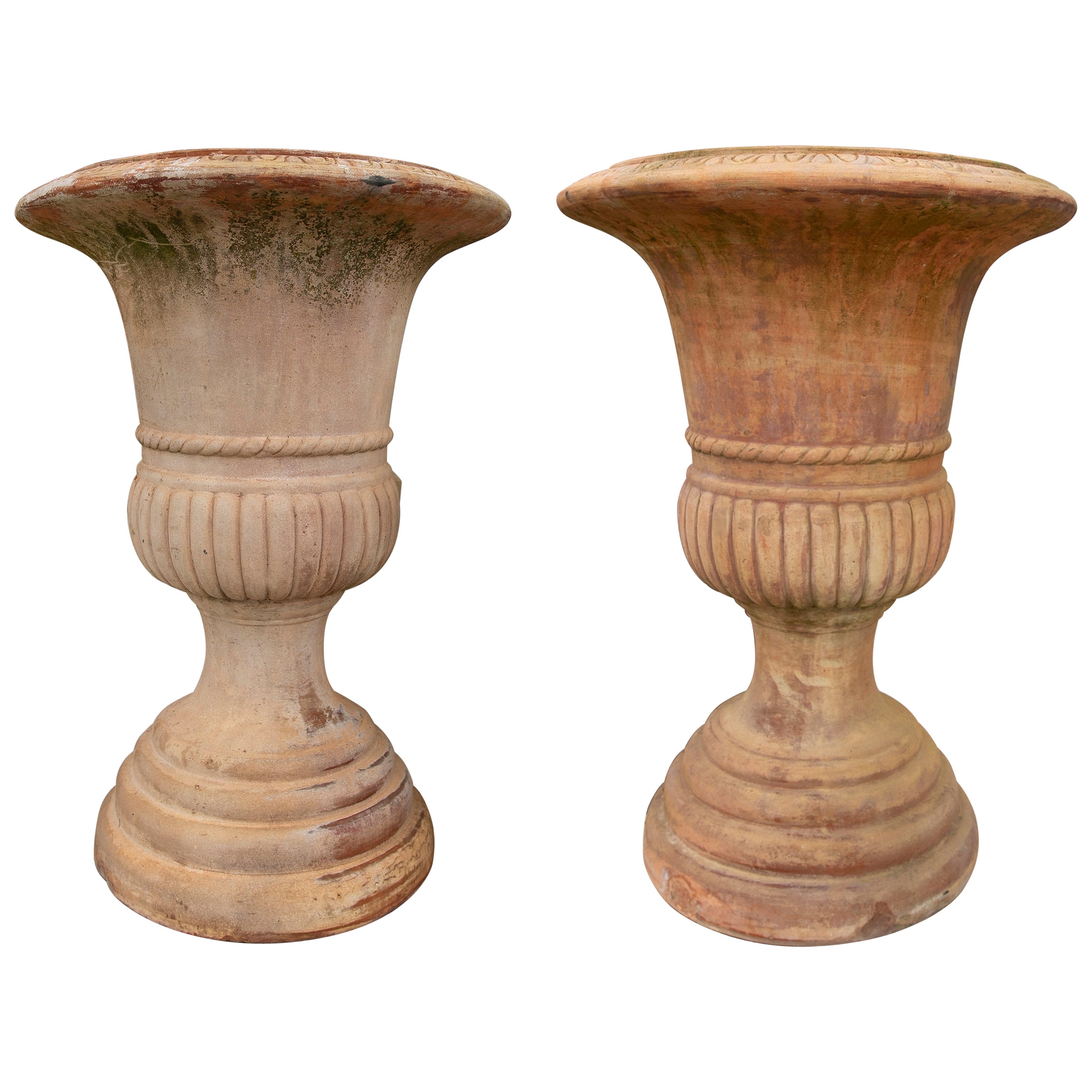 1970s Pair of Handmade Ceramic Flowerpots in Classic Style For Sale