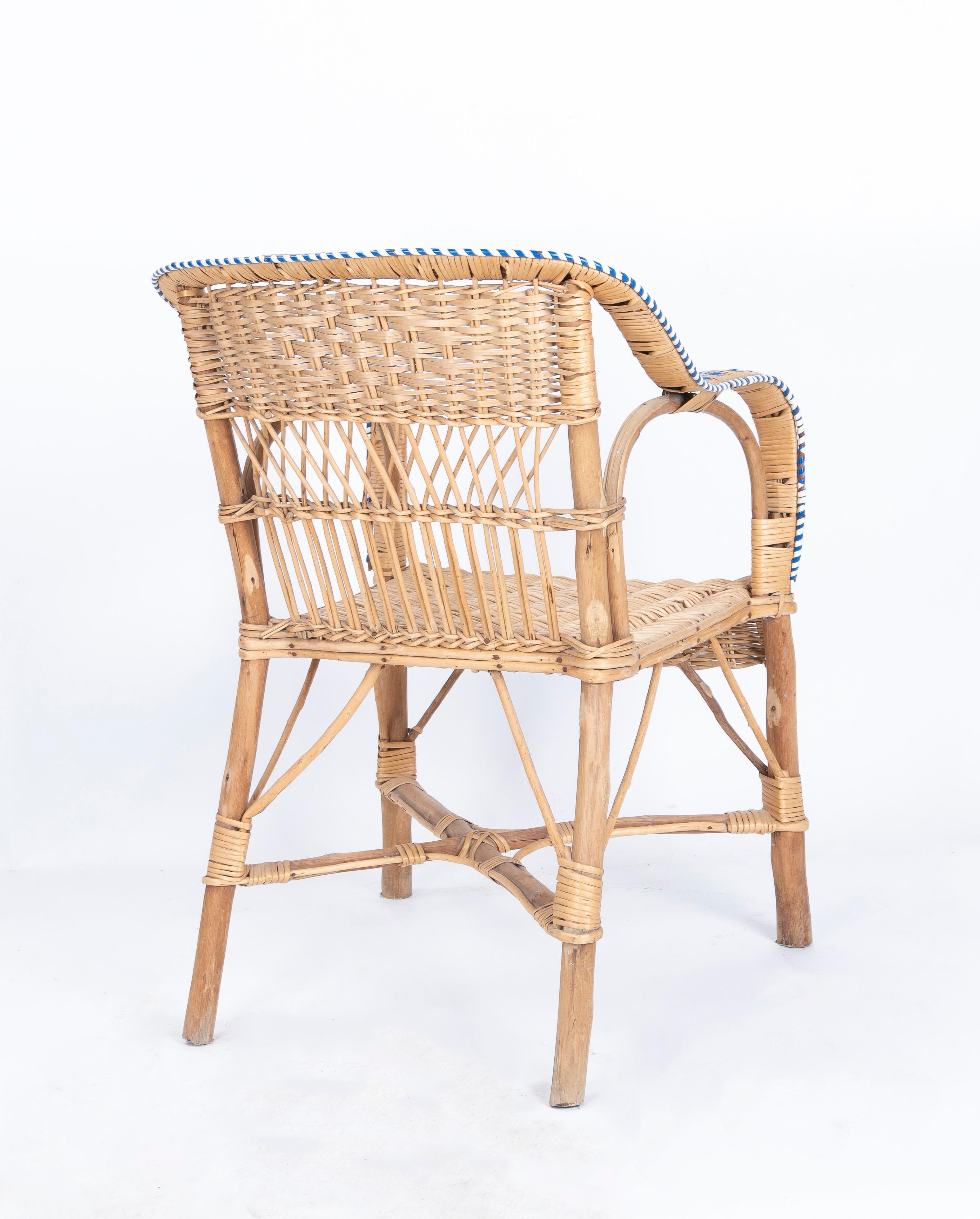 Late 20th Century 1970s Pair of Handmade Wooden and Wicker Chairs 