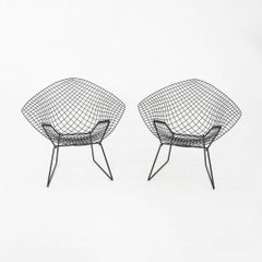 1970 Paire de chaises longues Diamond en noir de Harry Bertoia pour Knoll