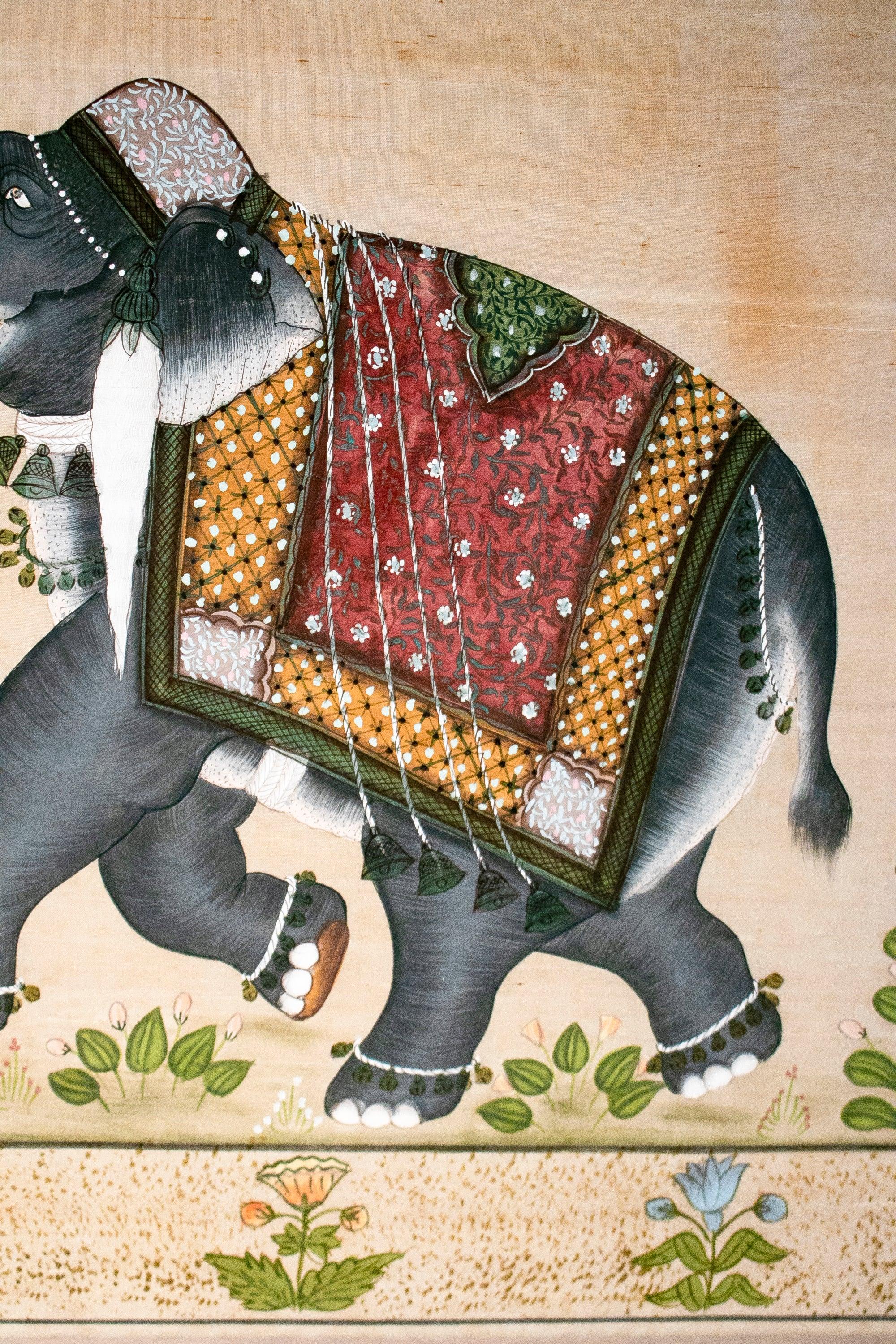 1970s Pair of Indian Elephant Paintings on Silk 12