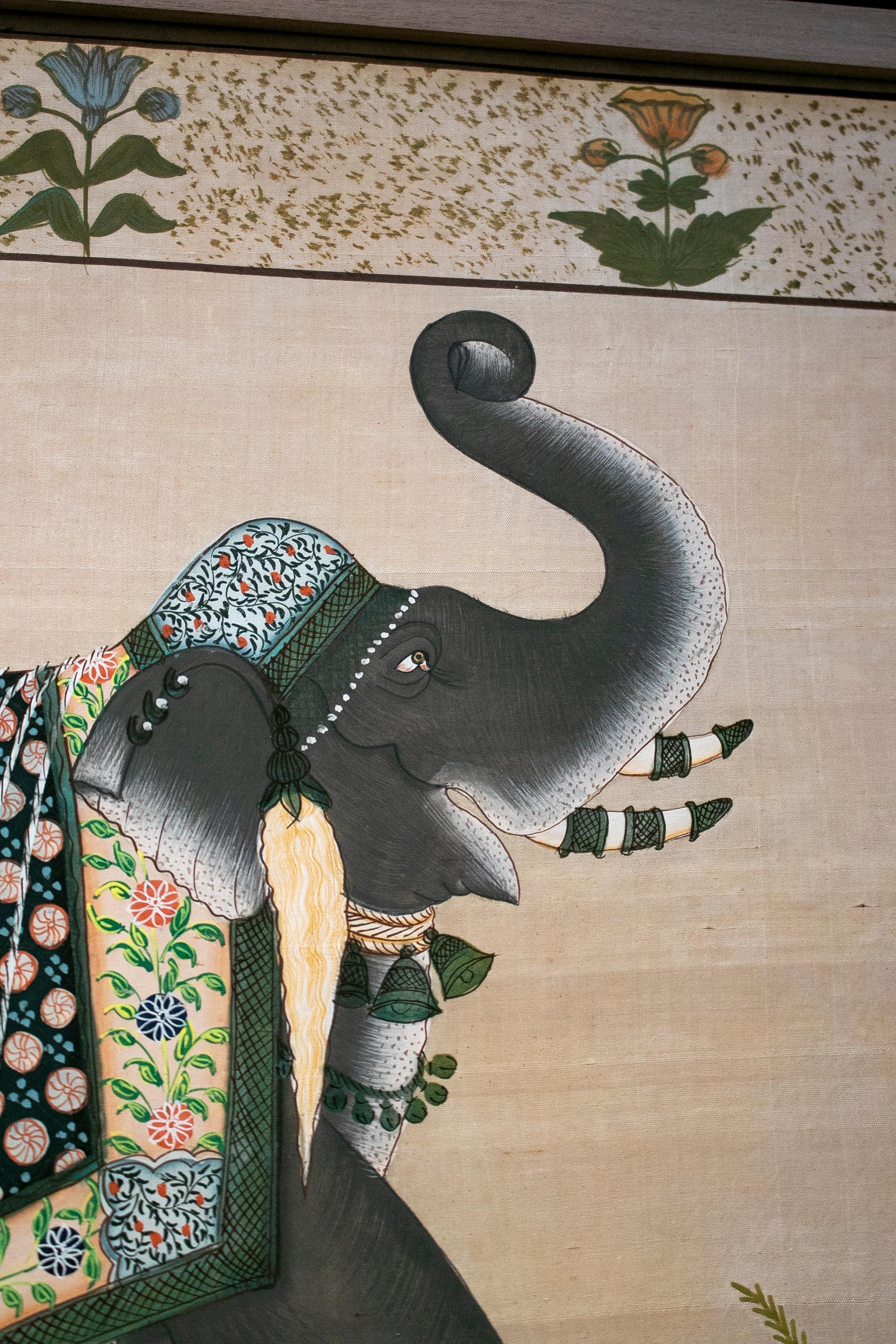1970s Pair of Indian Elephant Paintings on Silk 2