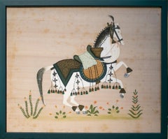 1970s Pair of Indian Horse Paintings on Silk