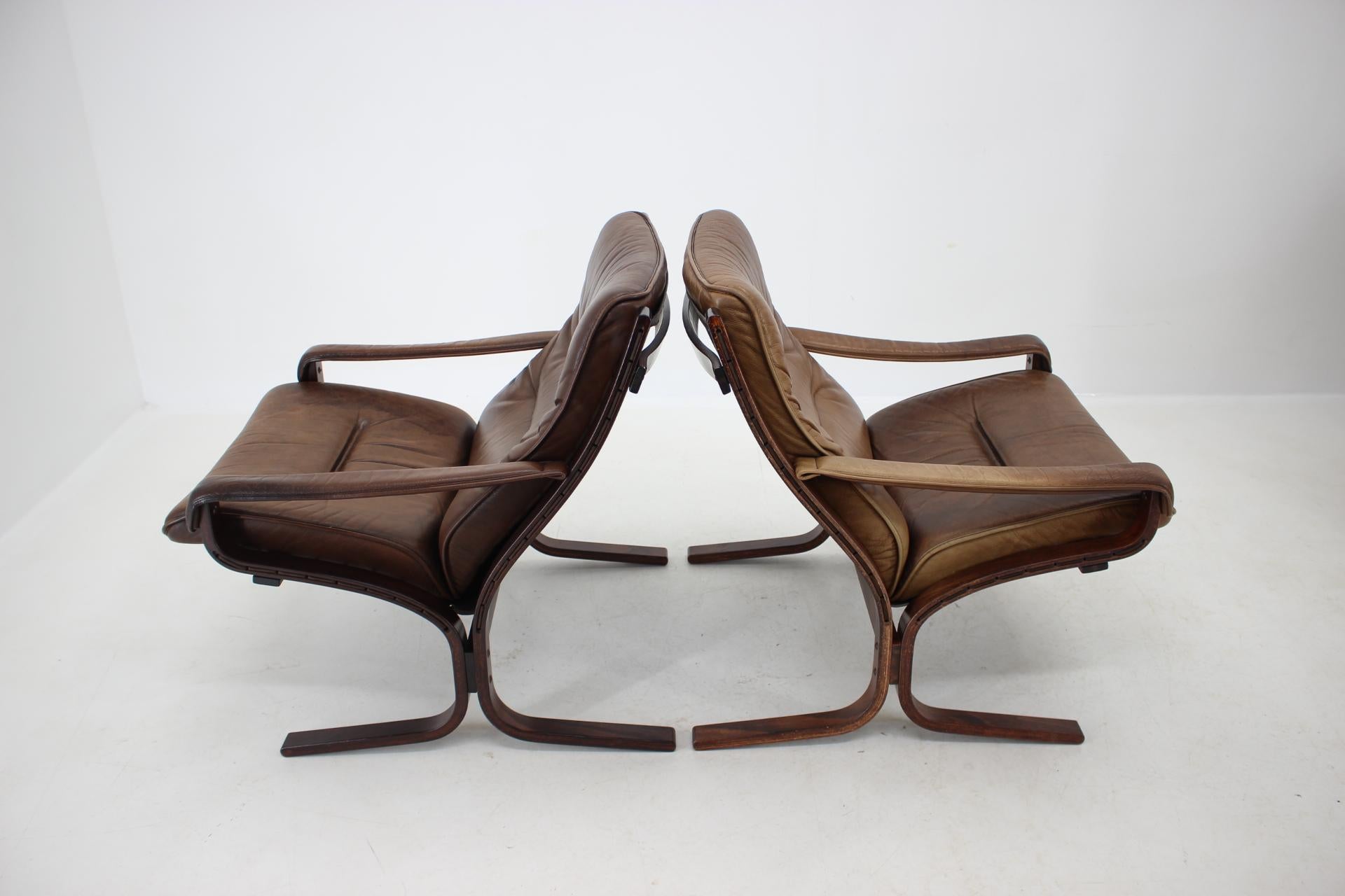 Leather 1970s Pair of Ingmar Relling Siesta Chairs for Westnofa, Norway