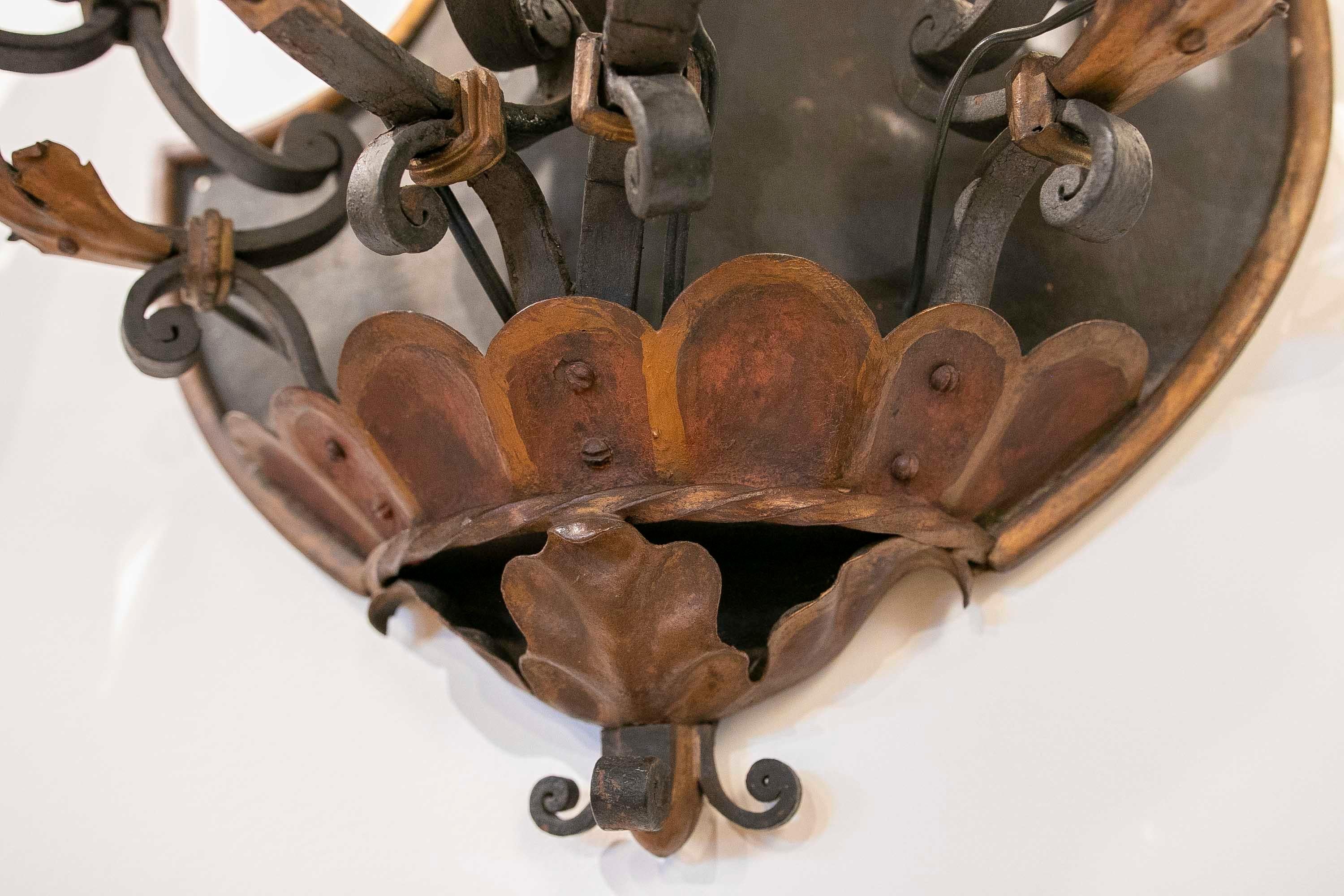 1970s Pair of Iron Sconces with Leaf Decoration  For Sale 7