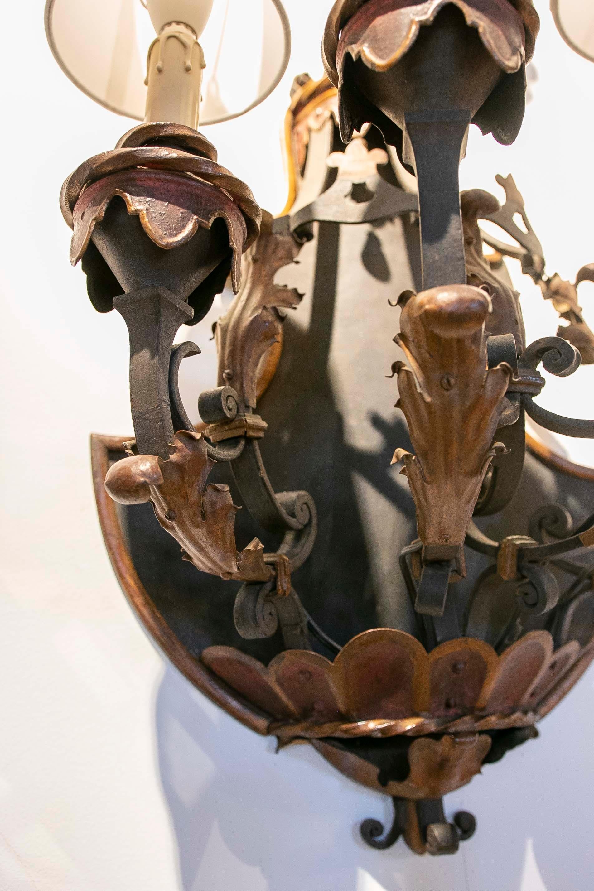 1970s Pair of Iron Sconces with Leaf Decoration  For Sale 12