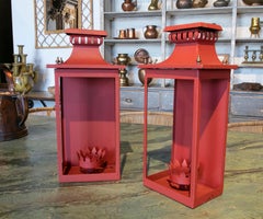 1970s Pair of Iron Wall Lamps with Bronze Auctions Painted in Red