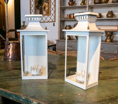 1970s Pair of Iron Wall Lamps with Bronze Auctions Painted in White