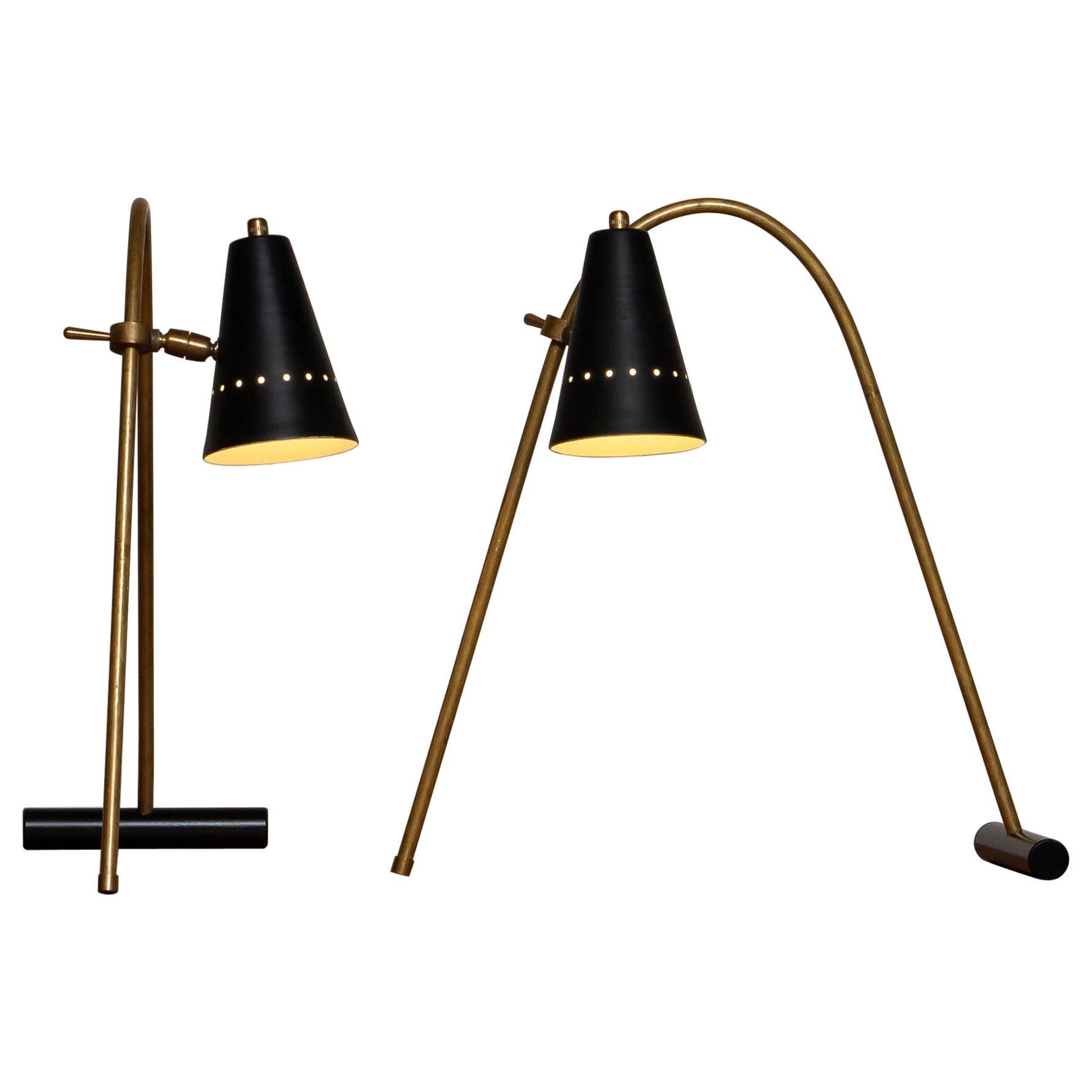 Mid-20th Century 1970s, Pair of Italian Arch Shaped Table Lamps in Brass, Italy