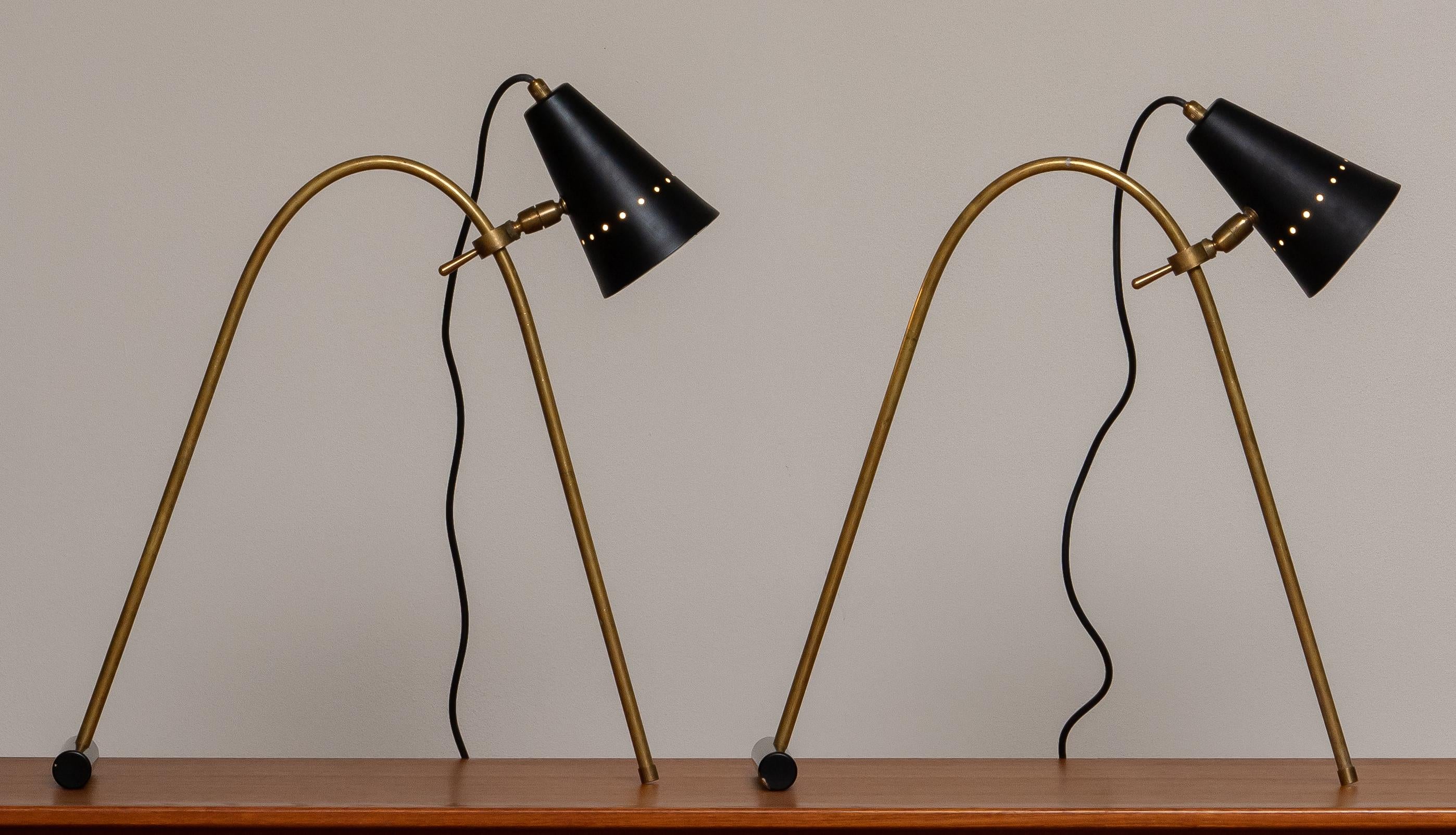 1970s, Pair of Italian Arch Shaped Table Lamps in Brass, Italy 2