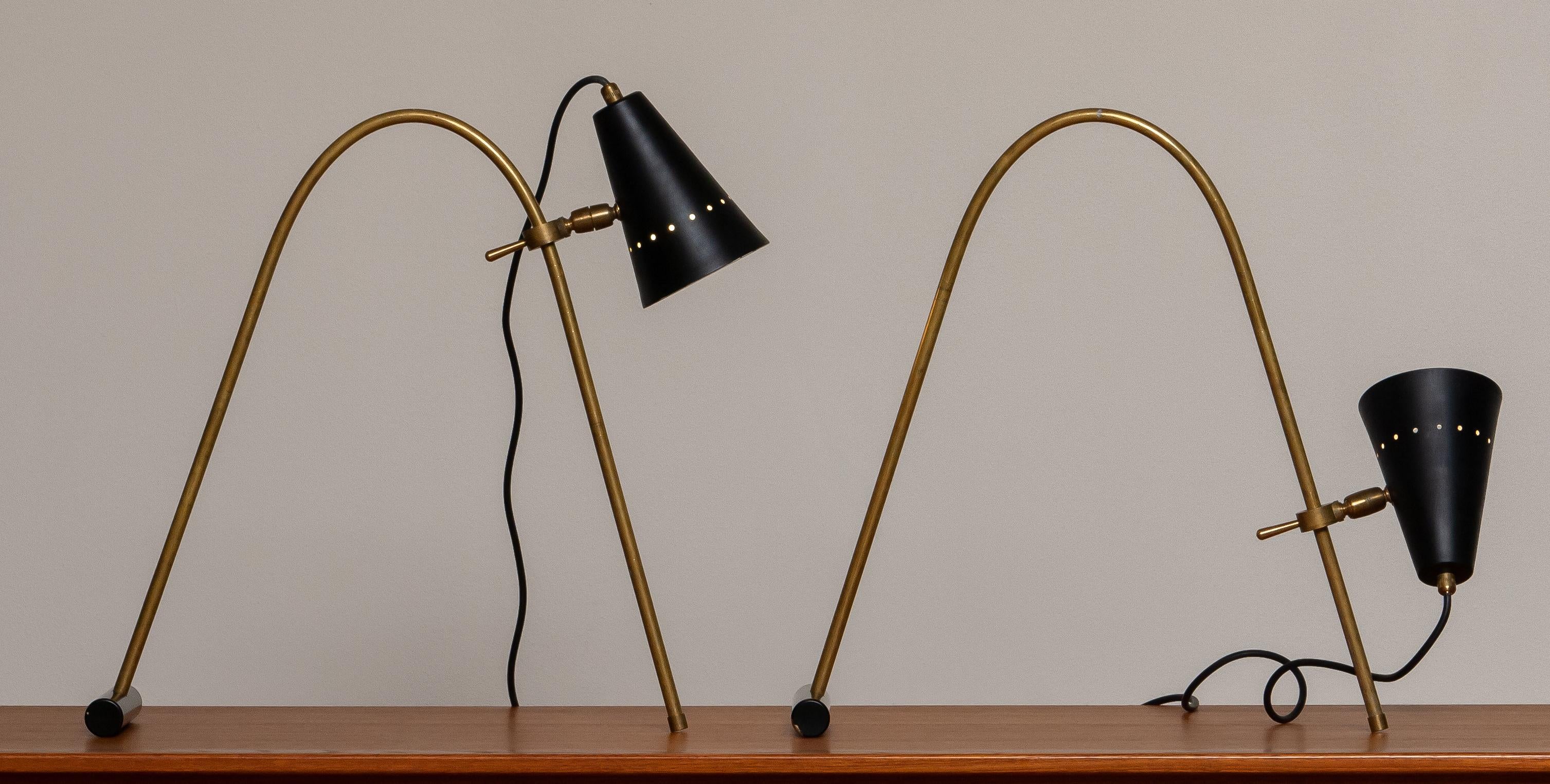 1970s, Pair of Italian Arch Shaped Table Lamps in Brass, Italy 3