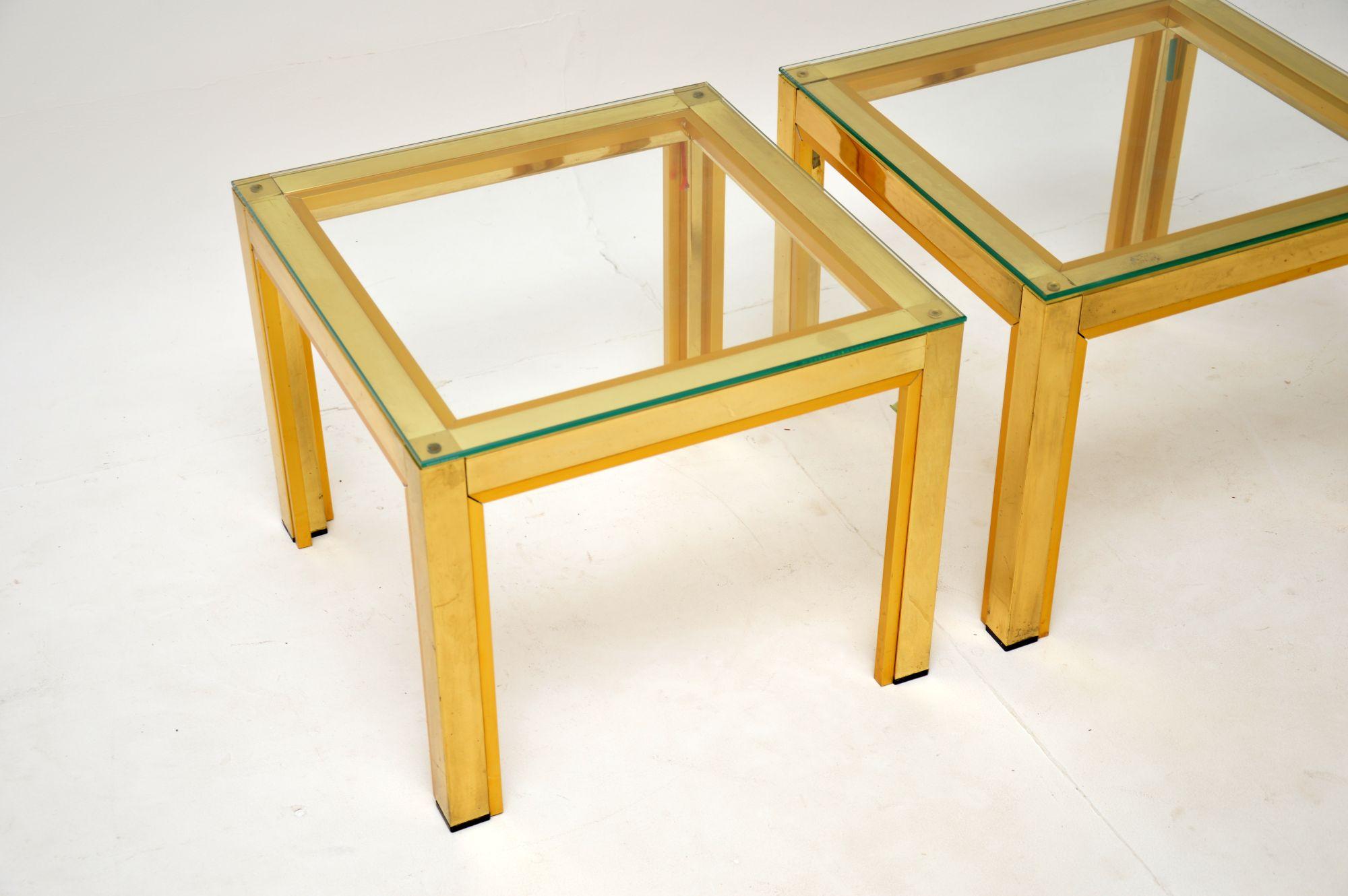 Mid-Century Modern 1970's Pair of Italian Brass Side Tables by Zevi For Sale