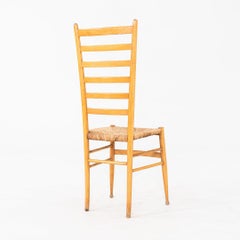 1970s Pair of Italian High Back Beech Dining Chairs Attributed to Gio Ponti