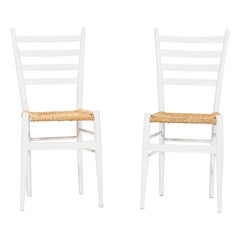 1970s Pair of Italian Ladder back White Chairs in the style of Gio Ponti
