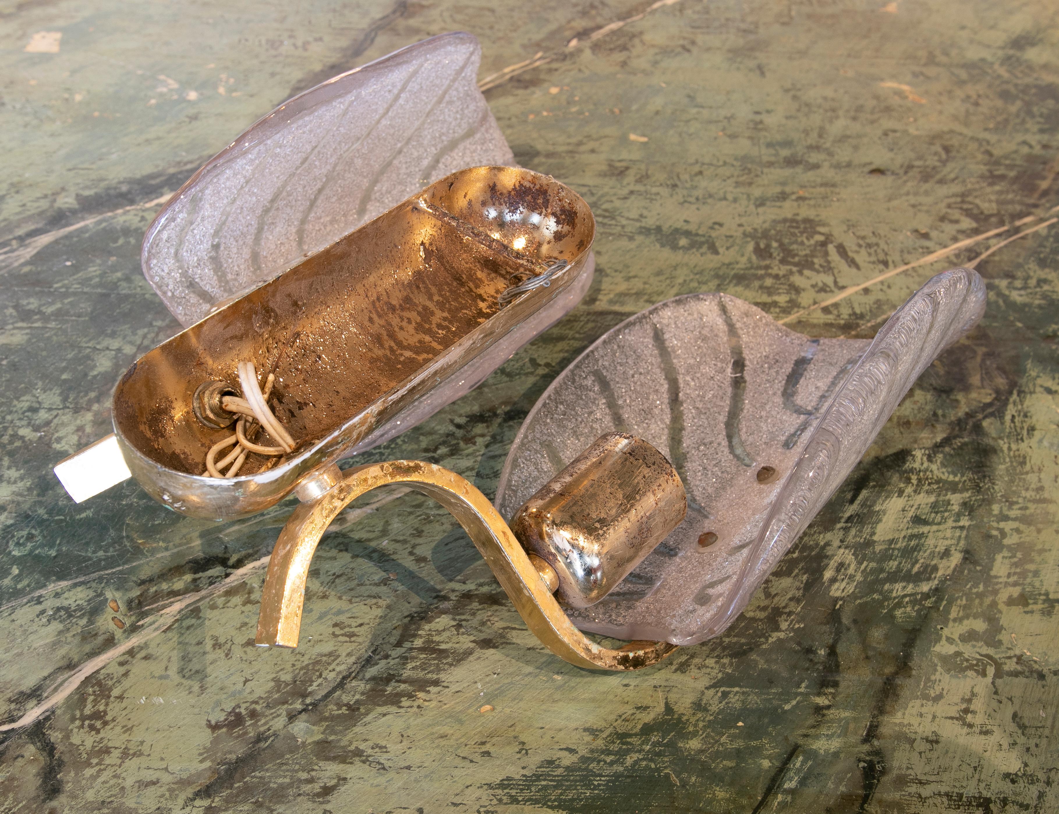 1970s Pair of Italian Metal Sconces with Murano Cristal For Sale 8