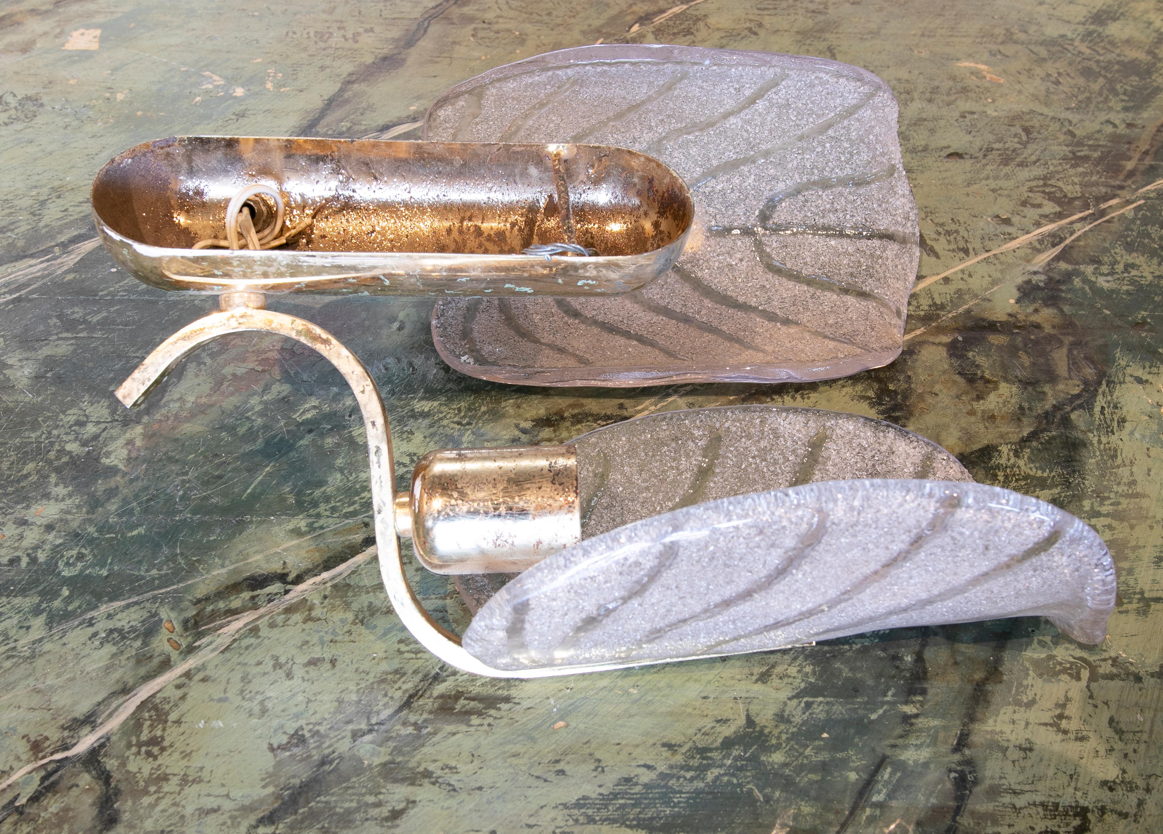 1970s Pair of Italian Metal Sconces with Murano Cristal For Sale 9