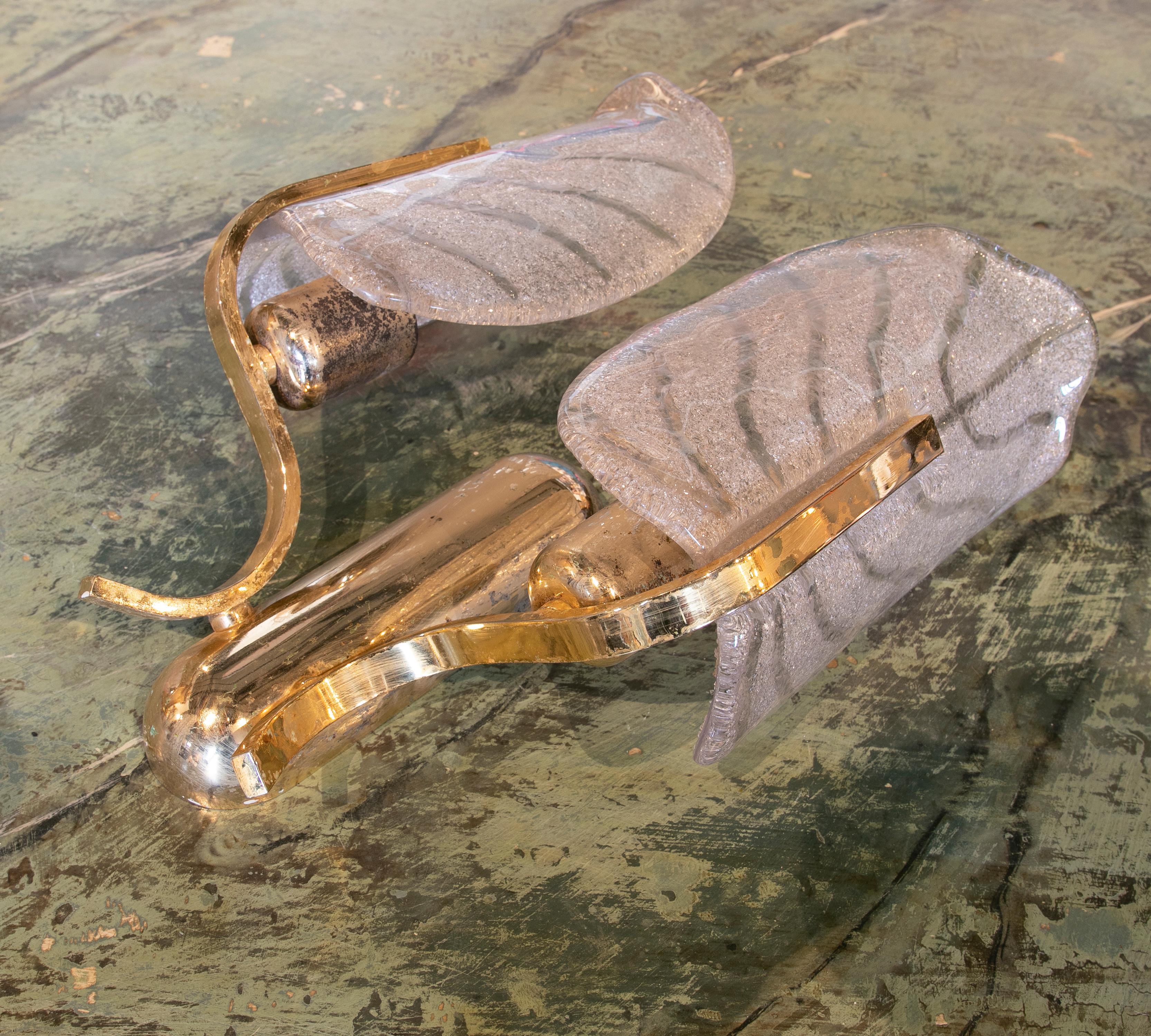 1970s Pair of Italian Metal Sconces with Murano Cristal In Good Condition For Sale In Marbella, ES
