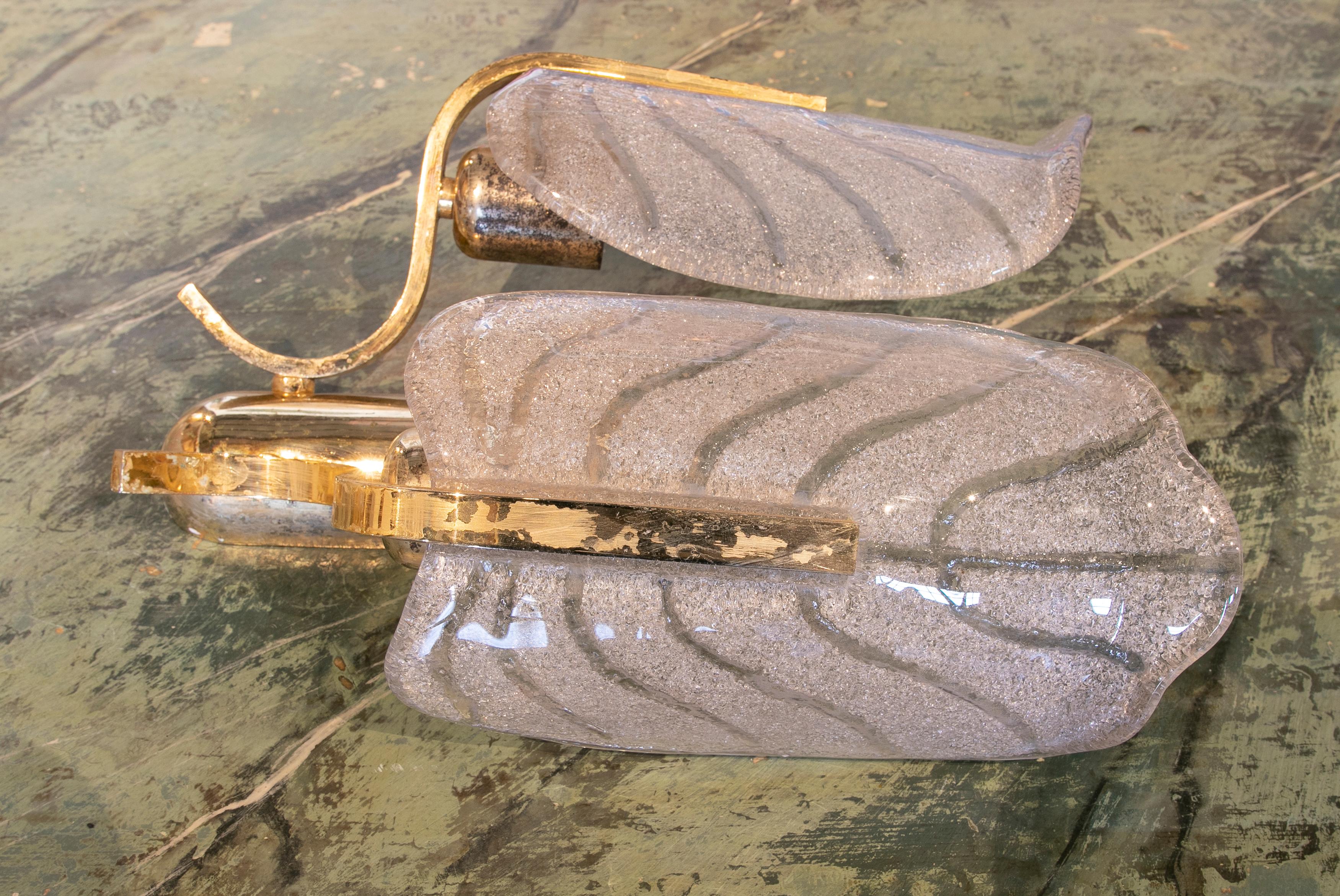 20th Century 1970s Pair of Italian Metal Sconces with Murano Cristal For Sale