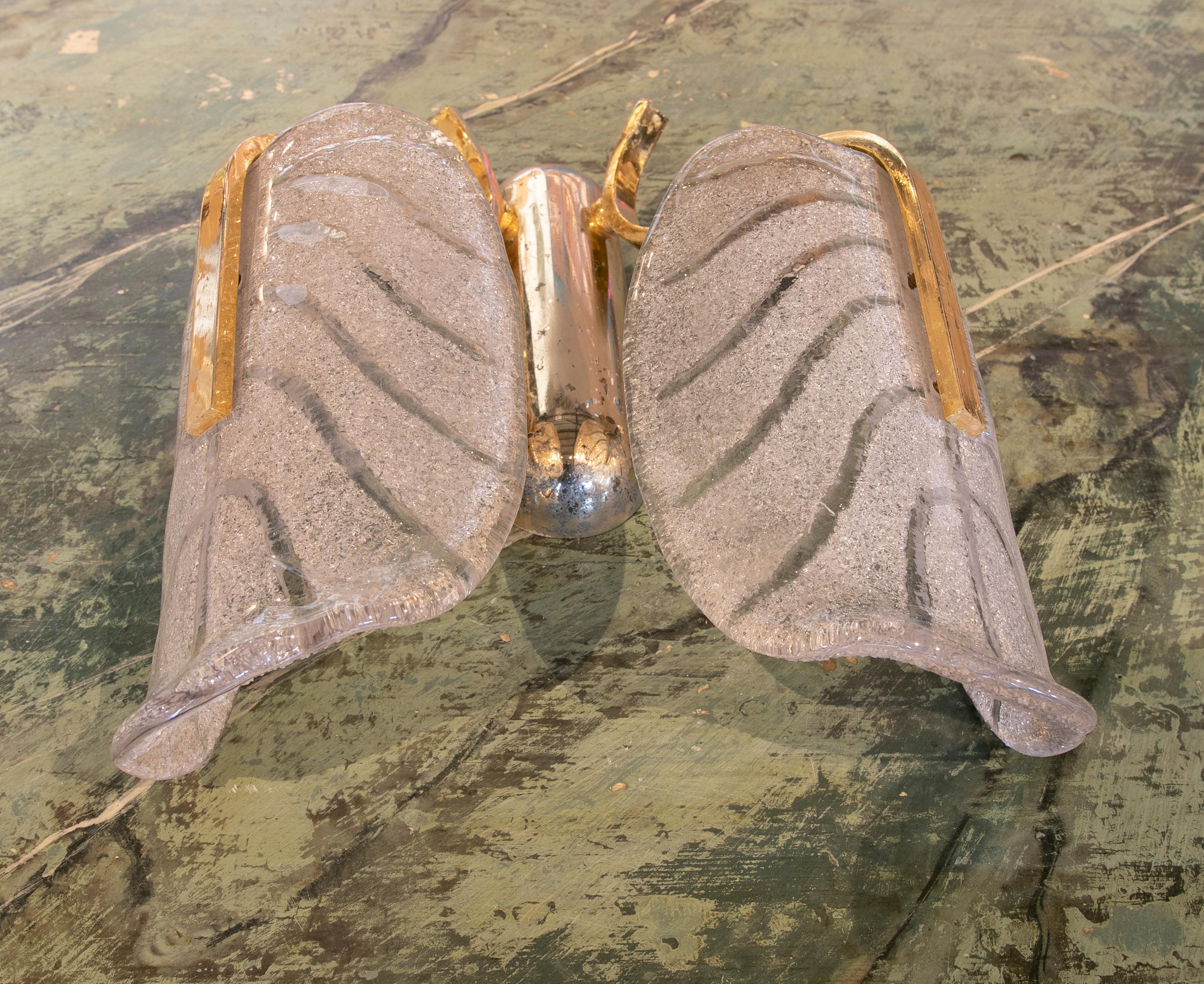 1970s Pair of Italian Metal Sconces with Murano Cristal For Sale 2