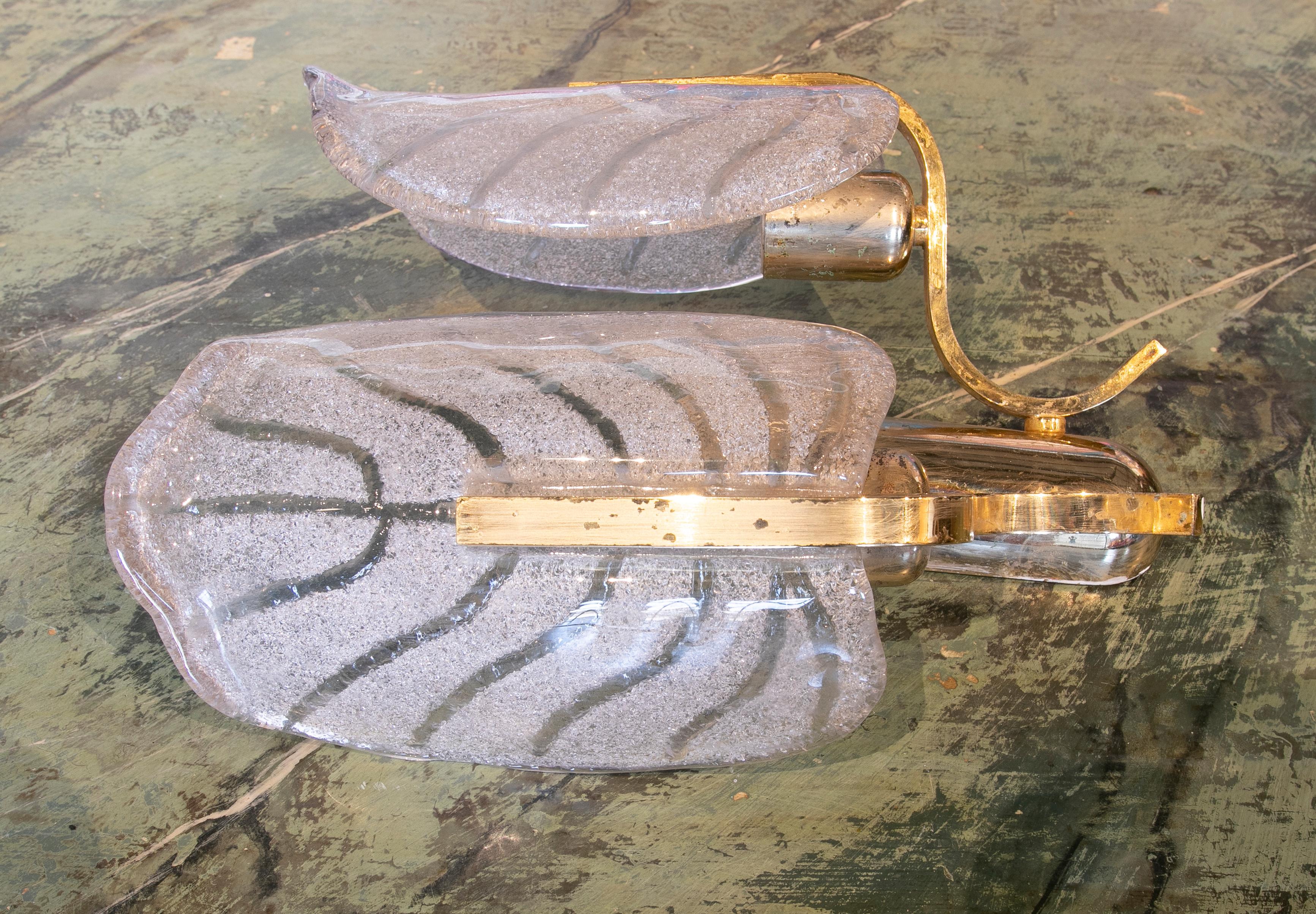 1970s Pair of Italian Metal Sconces with Murano Cristal For Sale 4
