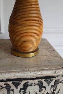 1970s Pair of Italian Rattan Lamps