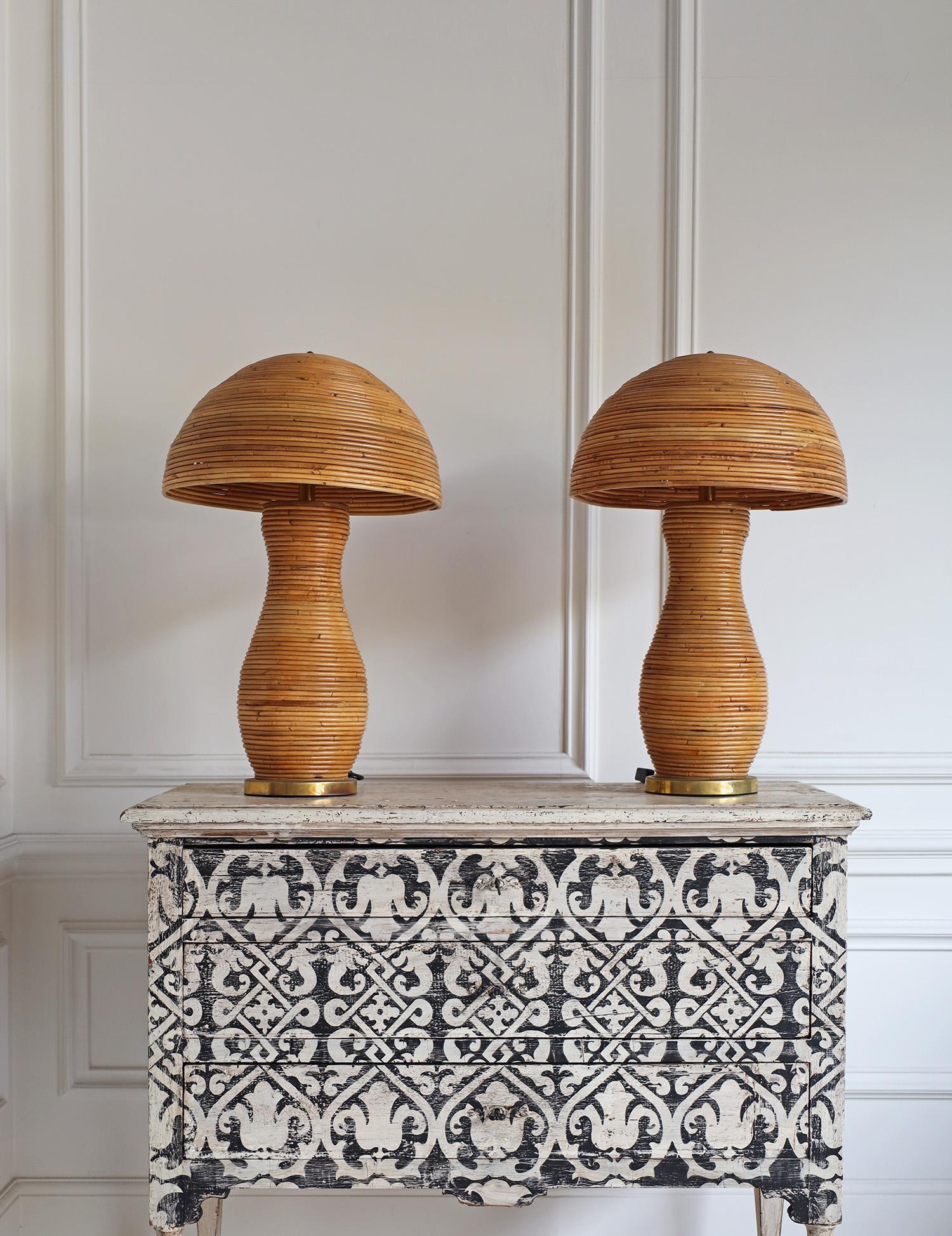 Mid-Century Modern 1970s Pair of Italian Rattan Lamps