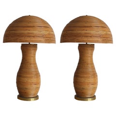 1970s Pair of Italian Rattan Lamps