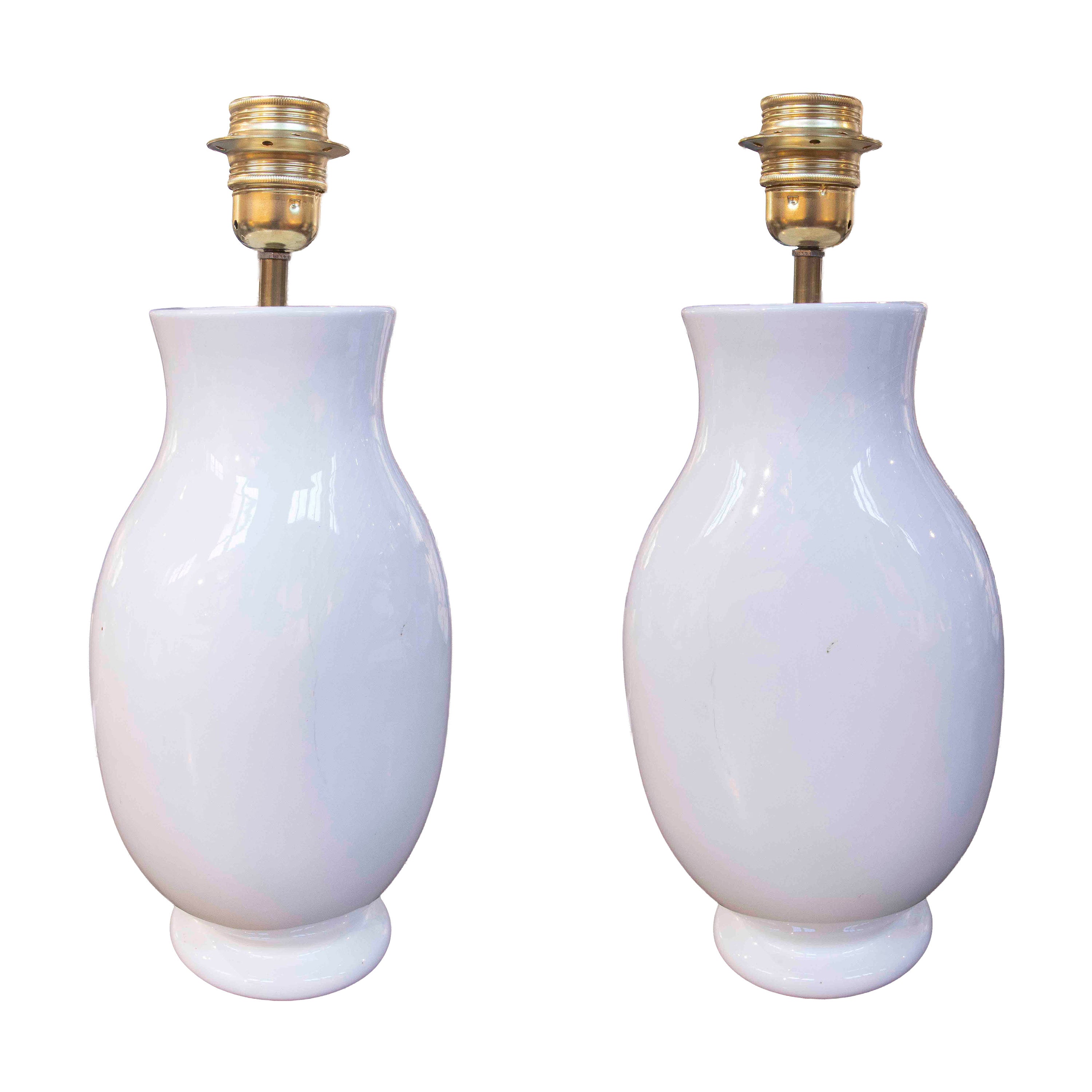 1970s Pair of Italian Style White Opal Glass Table Lamps