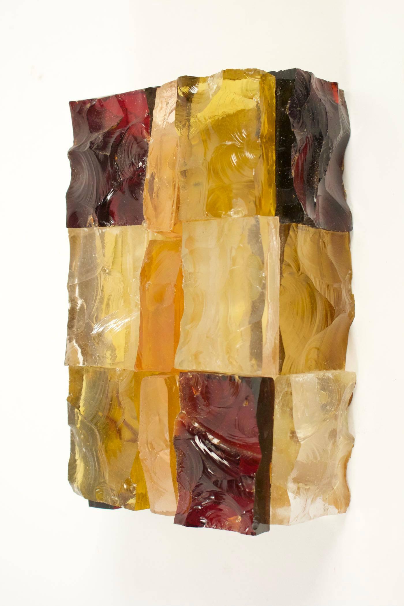 Français paire d'appliques en verre coloré Jean Simon Labret:: 1970