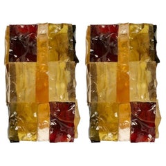 Paire d'appliques murales « Labret » de Jean Simon, en patchwork de verre coloré, des années 1970