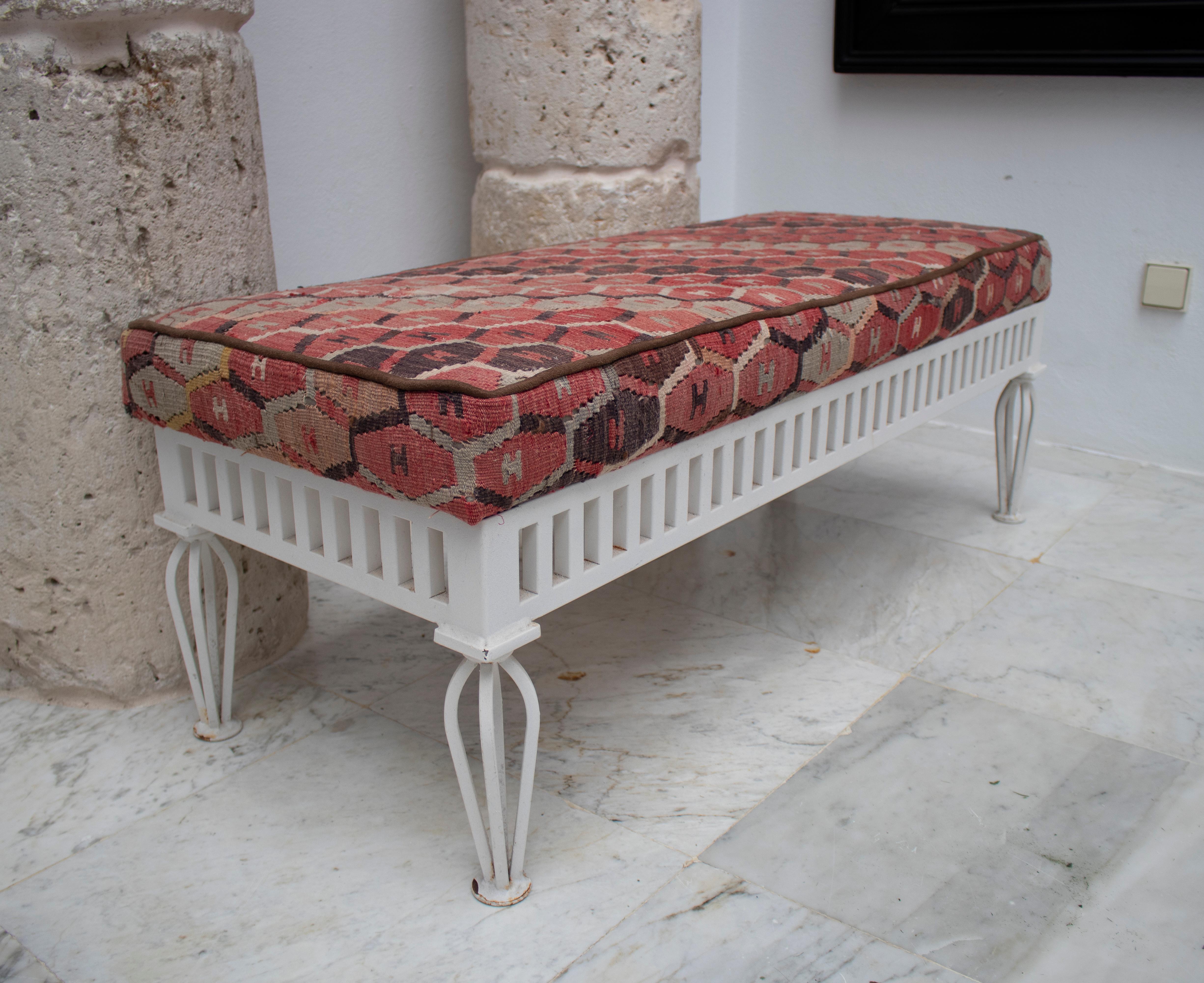 1970s Pair of Kilim Upholstered Iron Benches In Good Condition In Marbella, ES